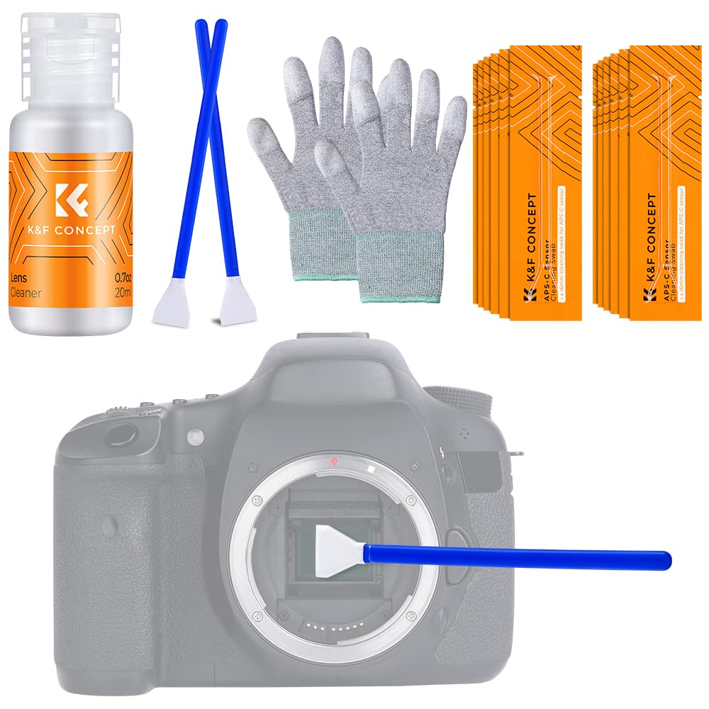 K&F Concept Aps C Sensor Cleaning Kit   16Pcs Sensor Cleaning Swabs, 20Ml Sensor Cleaner & Gloves, Camera Lens Cleaning Kit For