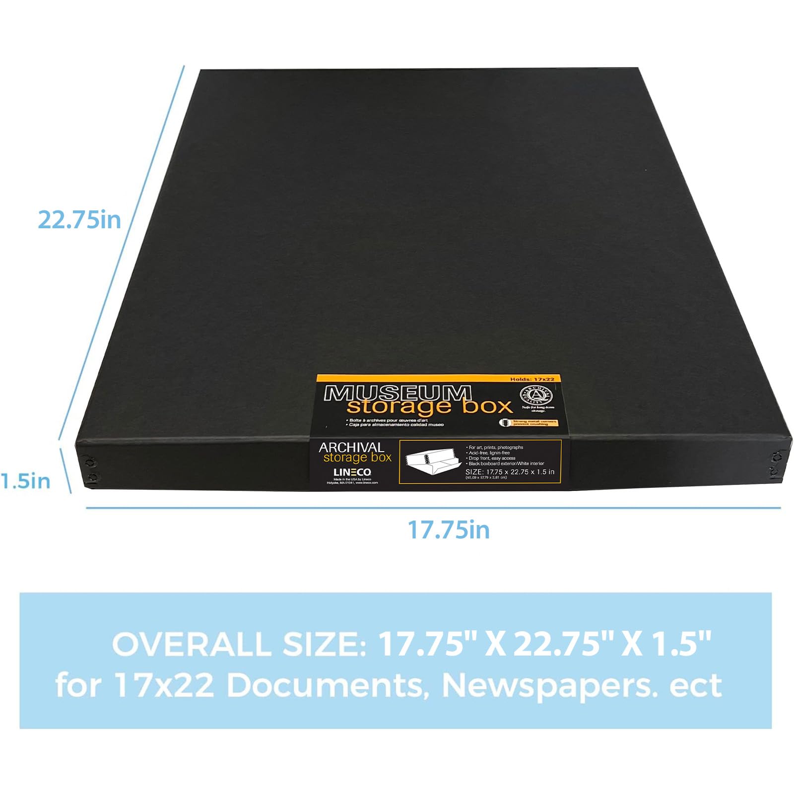 Lineco, 17X22 Black Museum Archival Storage Box, Drop Front Design. Acid Free With Metal Edge. Preserves Picture Longevity, Organize Photos Or Documents, Crafts, Diy.