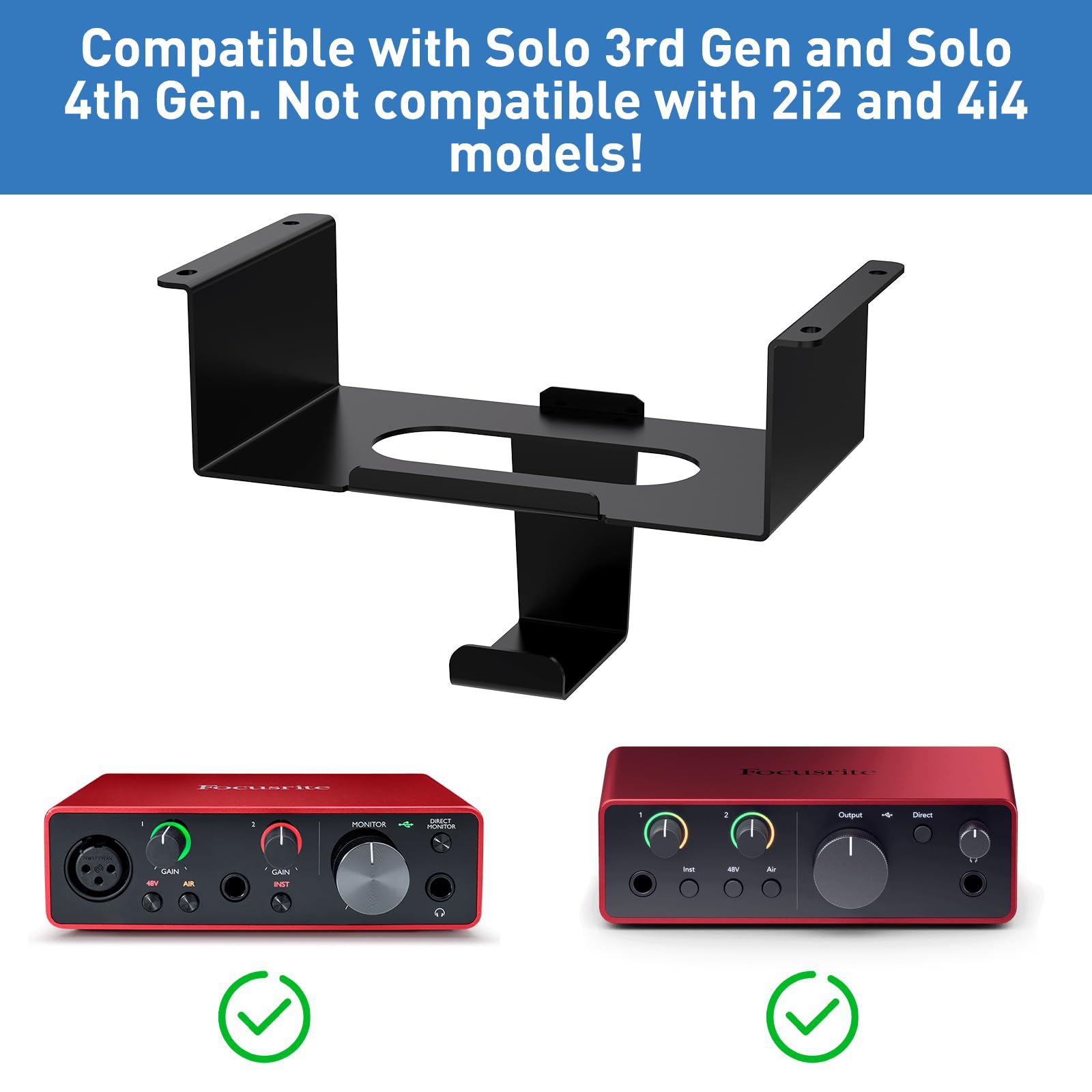 Fsniweko Under Desk Mount For Focusrite Scarlett Solo 3Rd Gen/Solo 4Th Gen With Headphone Hanger Stand,Under Desk Metal Shelf Or