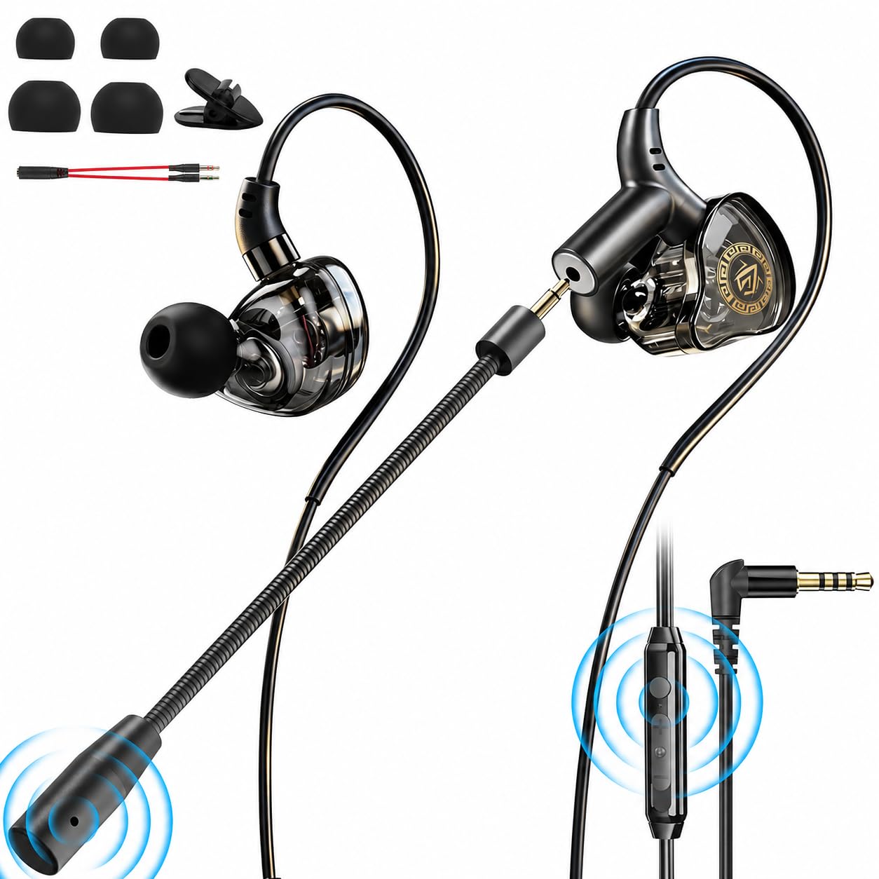 HOTOIQ Wired Gaming Earbuds with Mic, Deep Bass Noise Isolating inEar Headphones, 16Ohm Low Impedance 3.5mm Jack Earphones with