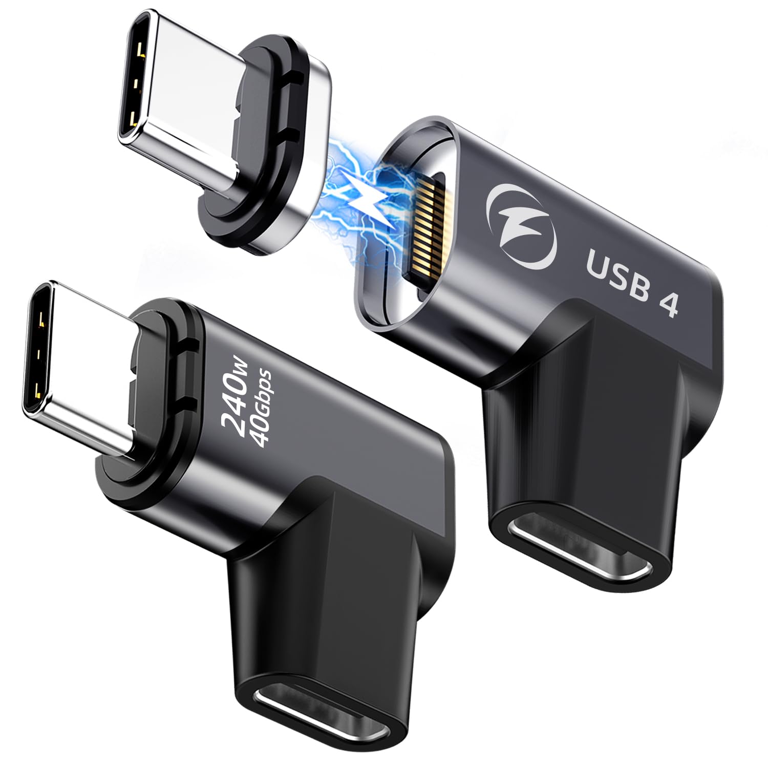 Duhesin 240W Usb C Magnetic Adapter, (2 Pack) Magnetic Usb C Adapter Right Angle 24Pin With Usb4 40Gbps 8K 60Hz For Iphone 16/15 Series, Thunderbolt 3/4, Macbook Pro/Air And More Type C Devices