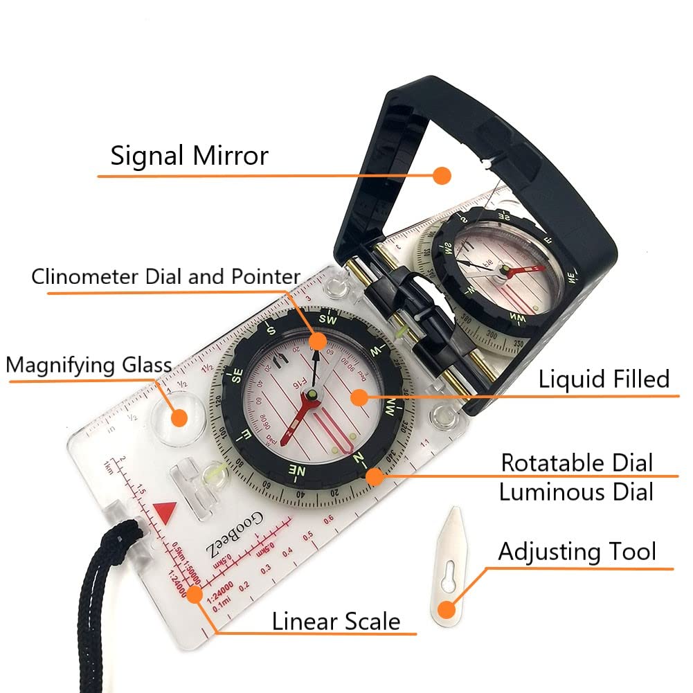 Goobeez Map Baseplate Compass With Adjustable Declination Clinometer Magnifying Glass For Hiking Backpacking Camping (Gbz-Bp6F)
