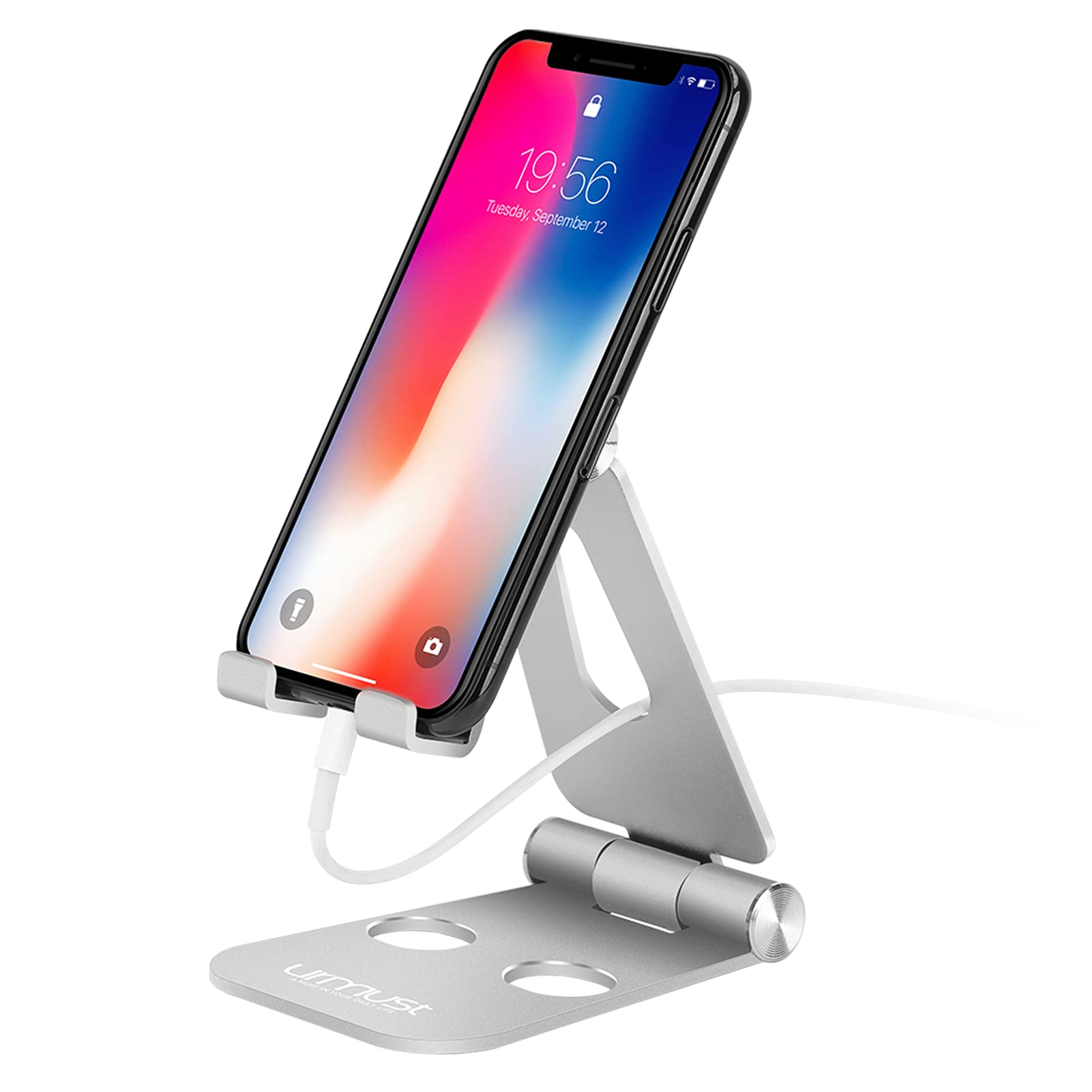Urmust Cell Phone Stand For Desk Adjustable Foldable Phone Holder For Office Portable Desktop Dock Compatible With Iphone 15 14 13 12 11 Max Pro Xs Xr X 8 7 6, Ipad Mini, Tablets 7 10' (Silver)