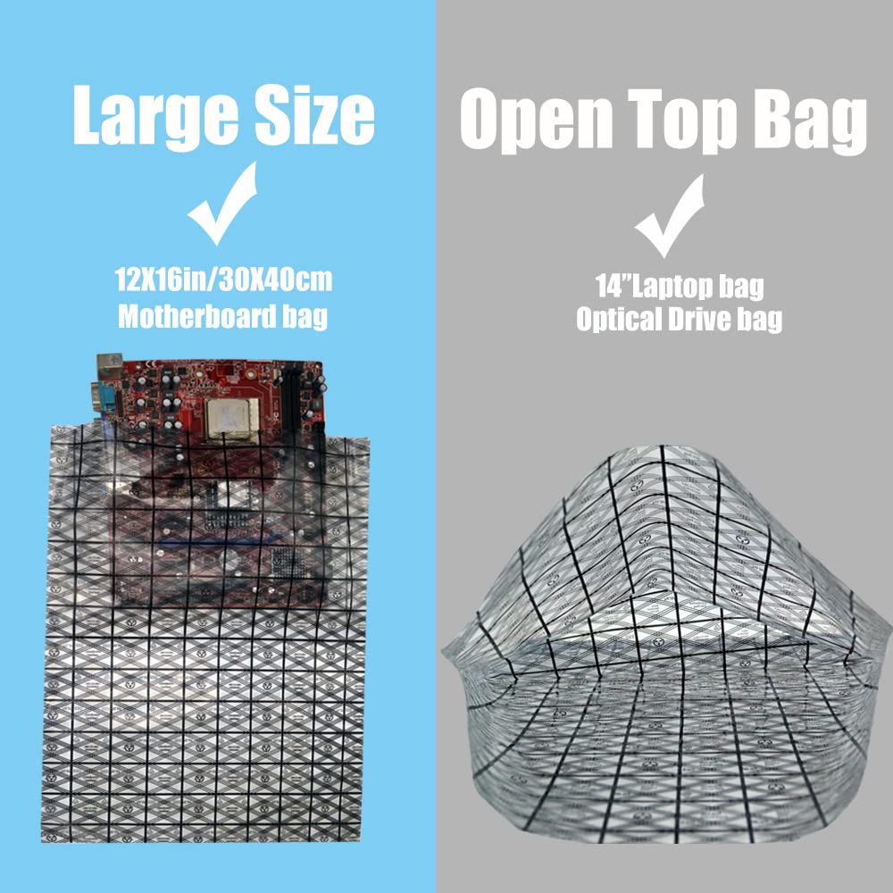 Daarcin Open Top Antistatic Bag,20Pcs 12X16In/30X40Cm Large Esd Anti Static Bags For Motherboard Video Card Lcd Screen With Anti
