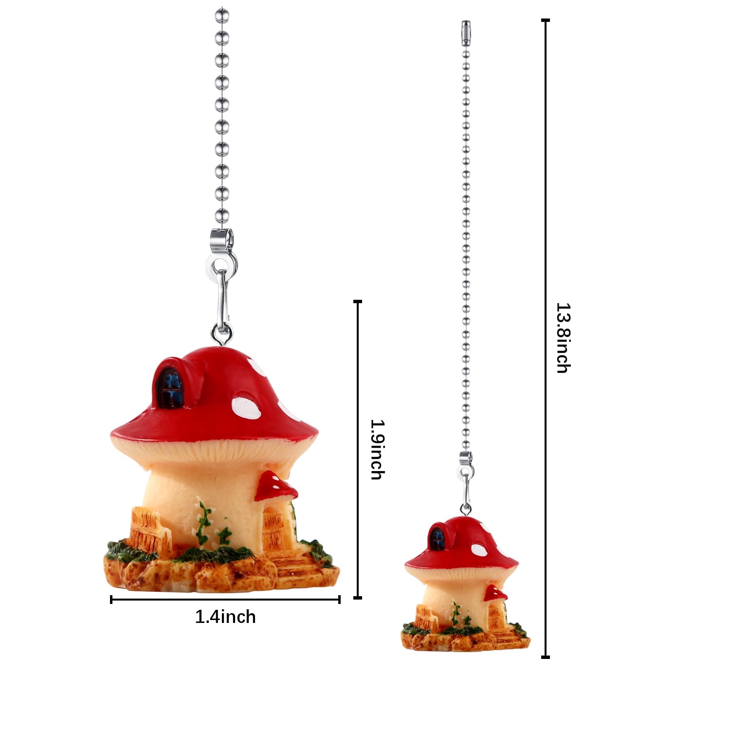 Dotlite Mushroom House Ceiling Fan Pull Chain,Cute Christmas Pulls Charm Extension Decorative,12In 3Mm Diameter Beaded Fan Light