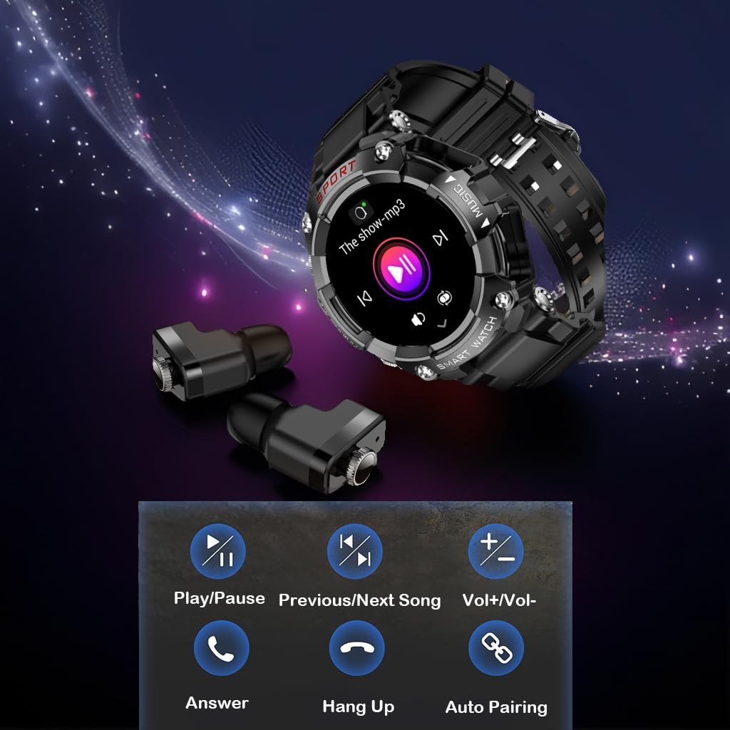 Etigood 2 In 1 Smart Bluetooth Watch With Wireless Earbuds,1.52 '' Fitness Watch For Men Women, Ipx7 Waterproof, 110 Sport Modes