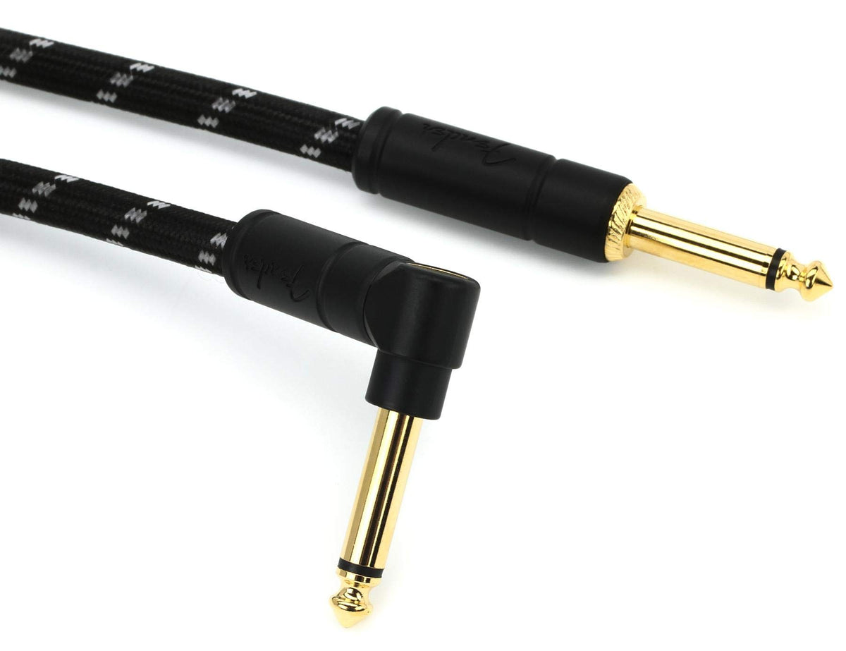 Fender Deluxe Series Instrument Cable, Guitar Cable, Stocking Stuffers, Guitar Accessories, Straight/Angle, Black Tweed, 18.6Ft