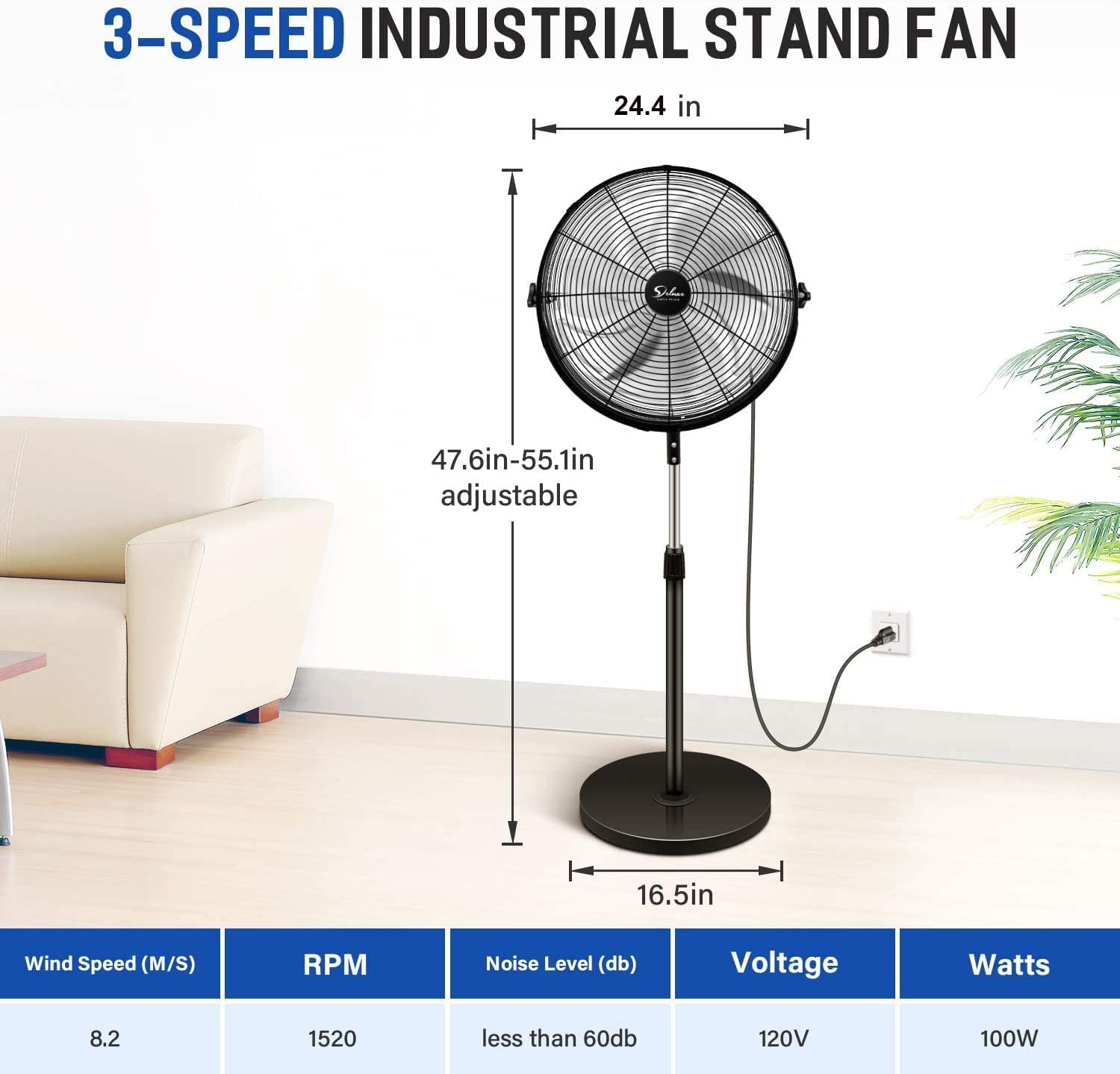 Simple Deluxe 20 Inch Pedestal Standing Fan, High Velocity, Heavy Duty Metal For Industrial, Commercial, Residential, Greenhouse