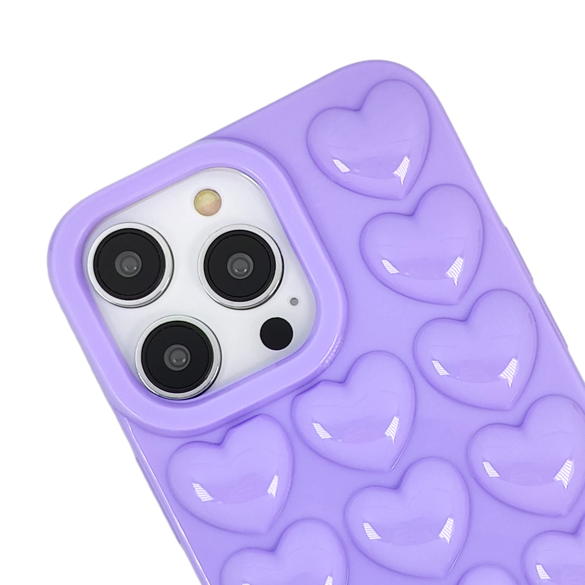 Dmaos For Iphone 15 Pro Max Case For Women, 3D Pop Bubble Heart Kawaii Gel Cover, Cute Girly For Iphone15 Pro Max 6.7 Inch - Lav