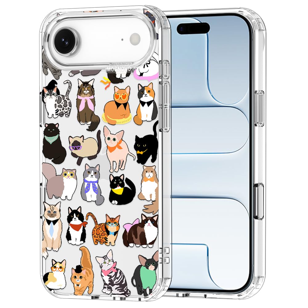 MOSNOVO for iPhone Air Case | Military Grade 6.6ft Drop Tested | Camera Control | Clear with Cute Cats Design