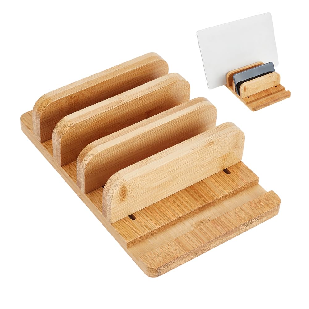 BENECREAT 9.8x6.3x2.5 Inch Vertical Laptop Stand, Wooden Desk Stand with Wide Compatibility & DIY Assembly Kit, Adjustable Dock 