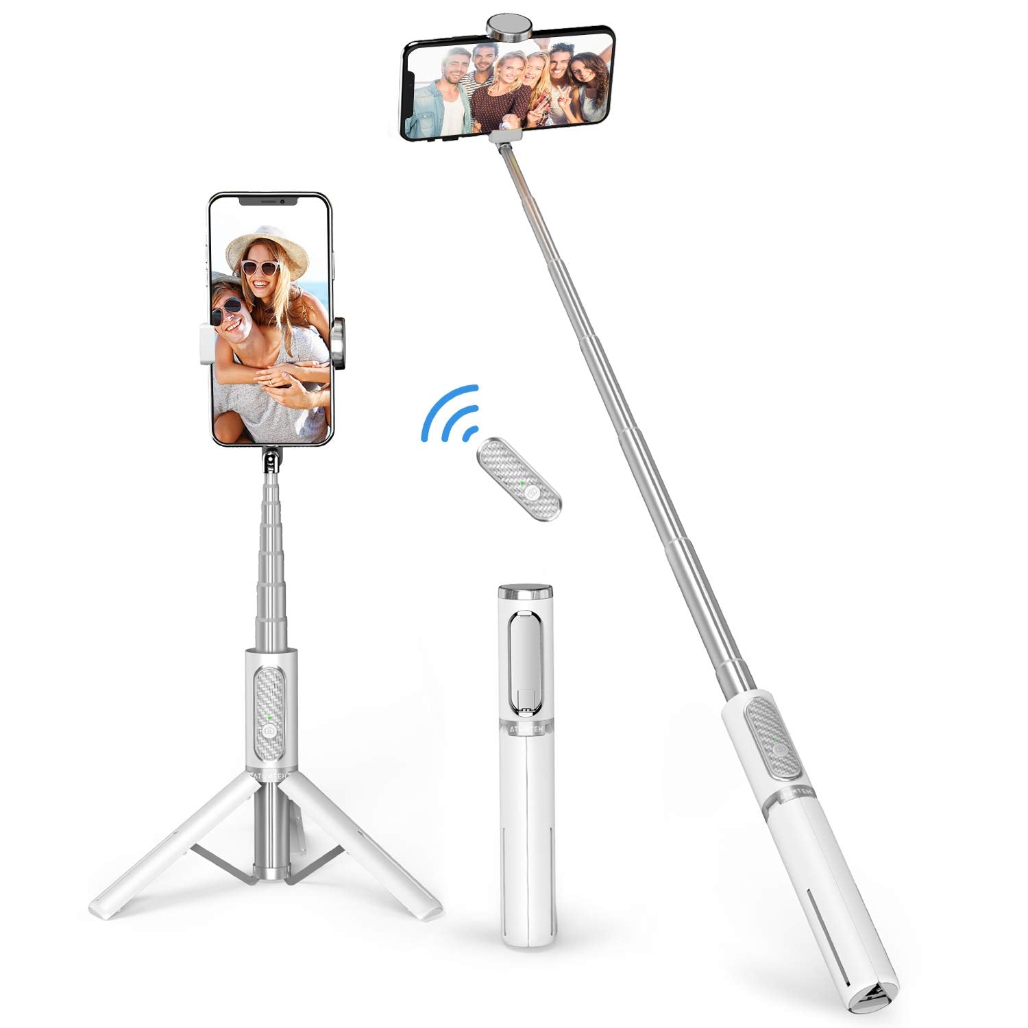 Atumtek Selfie Stick Tripod, Extendable 3 In 1 Aluminum Selfie Stick With Bluetooth Remote And Tripod Stand 270 Rotation For Iph