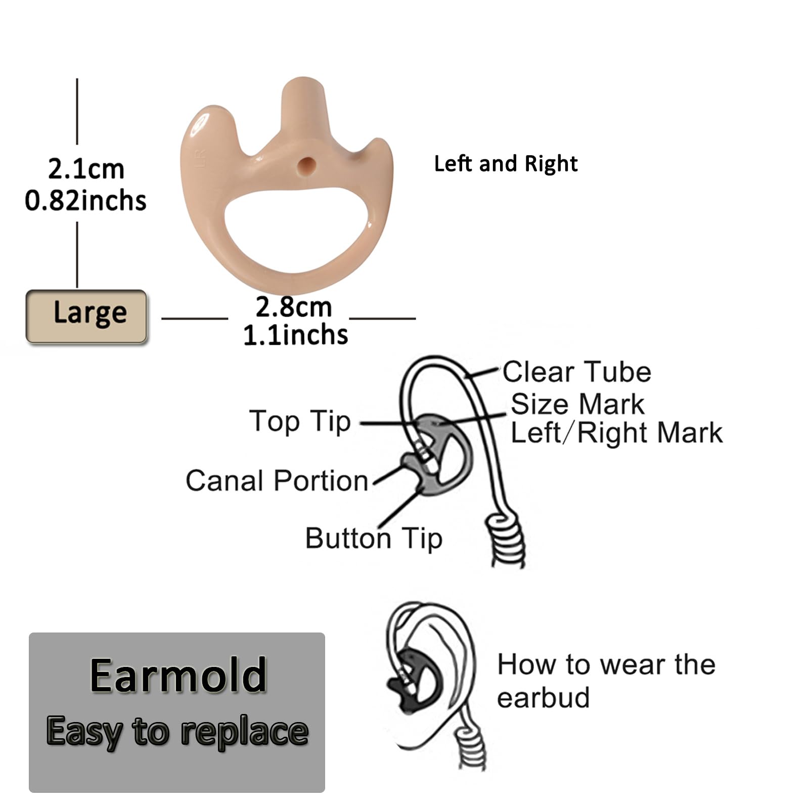 Hys Soft Larger Earmold Replacement Ear Pieces Flexible Open Ear Insert Ear Buds For Walkie Talkie 2 Way Radio Transparent Air Acoustic Earpiece Headset