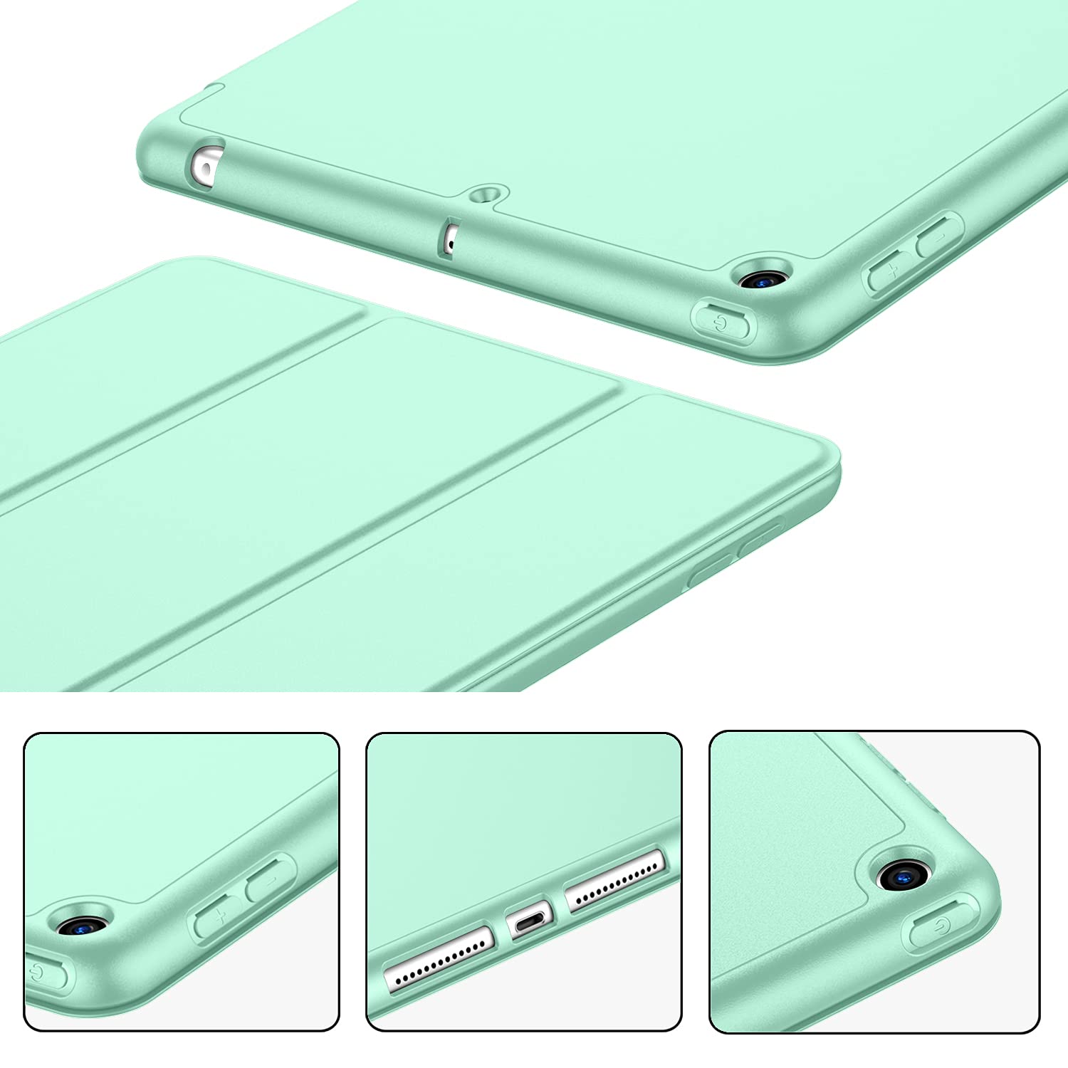 Imieet Ipad 9Th Generation Case 2021/Ipad 8Th Generation Case 2020 10.2 Inch With Pencil Holder, Ipad 7Th Gen 2019 Case With Soft Baby Skin Silicone Back, Auto Wake/Sleep Cover(Light Green)