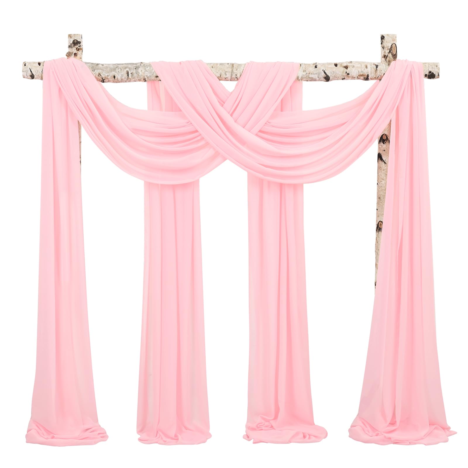 Wedding Arch Draping Fabric,4 Panels 28'' X20Ft Pink Wedding Arch Drapes For Ceremony Chiffon Fabric Drapes Arbor Drapery Weddin