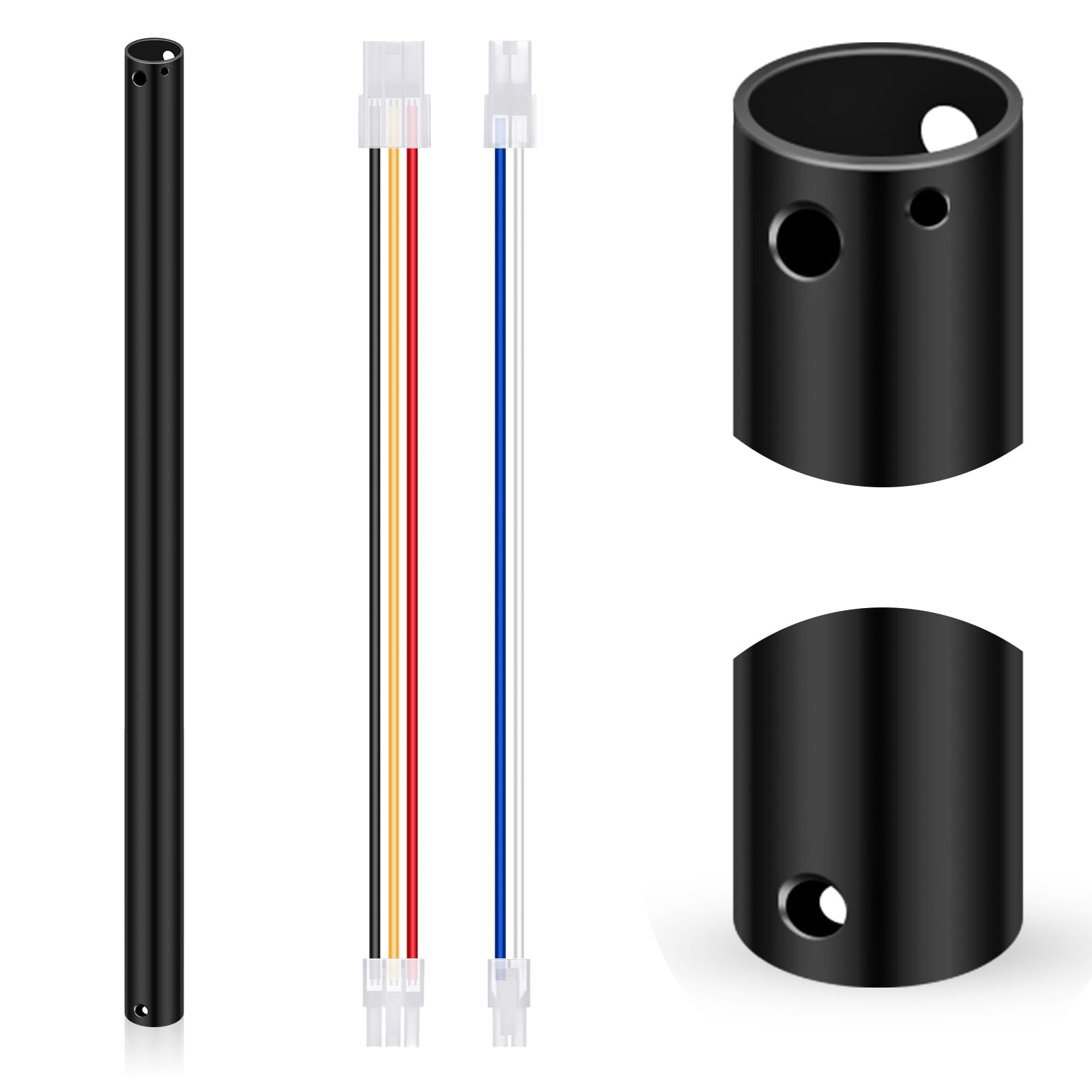 VIHOSE 24 Inch Ceiling Fan Downrod with Extension Cord 2 ft Black Downrod for Ceiling Fan 1 Inch Outside Diameter Not Threaded S