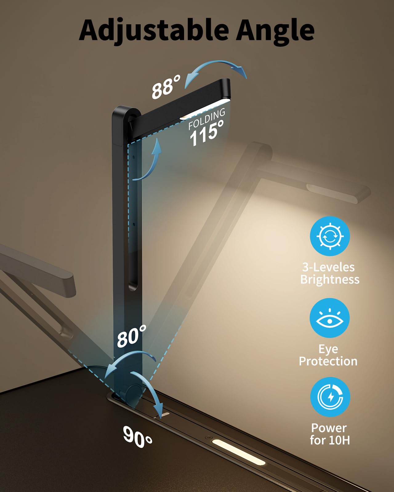 Laptop Table With Led Desk Light, Saiji Laptop Stand For Bed, Height Adjustments Bed Desk With Book Stand For Reading Writing Dr