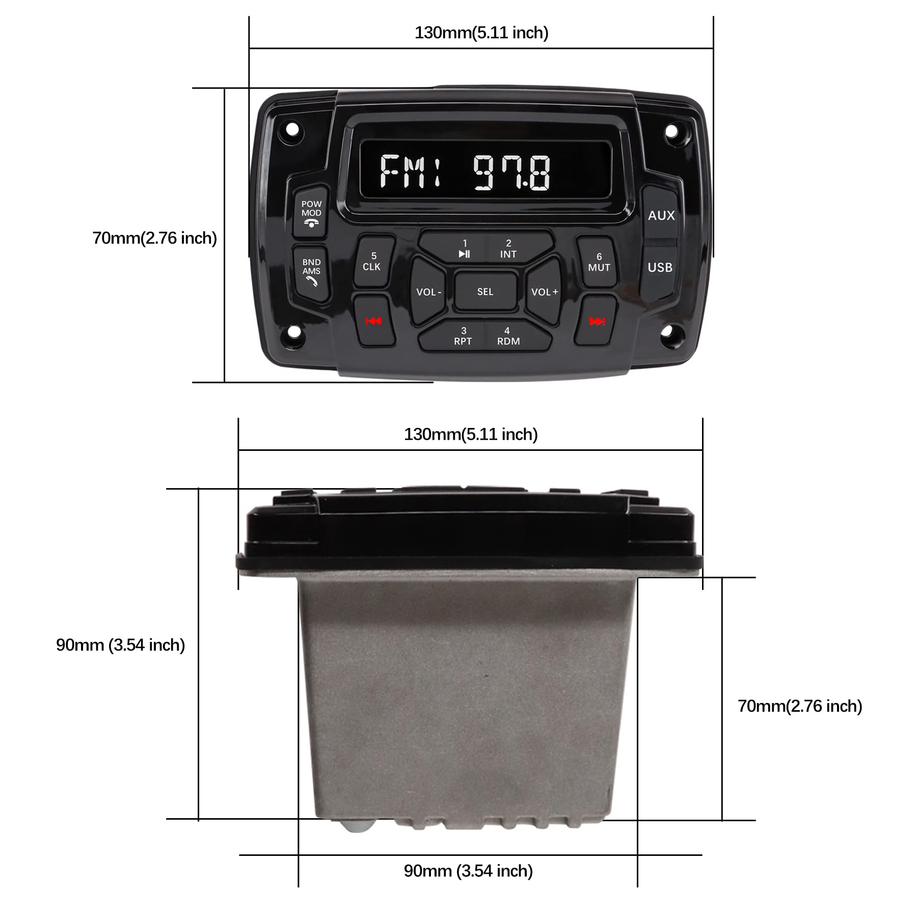 Citreal Marine Stereo Audio Radio Bluetooth Car Stereo Receivers Waterproof Player Mp3 Boat Media With Am/Fm Music Radio Usb Inp