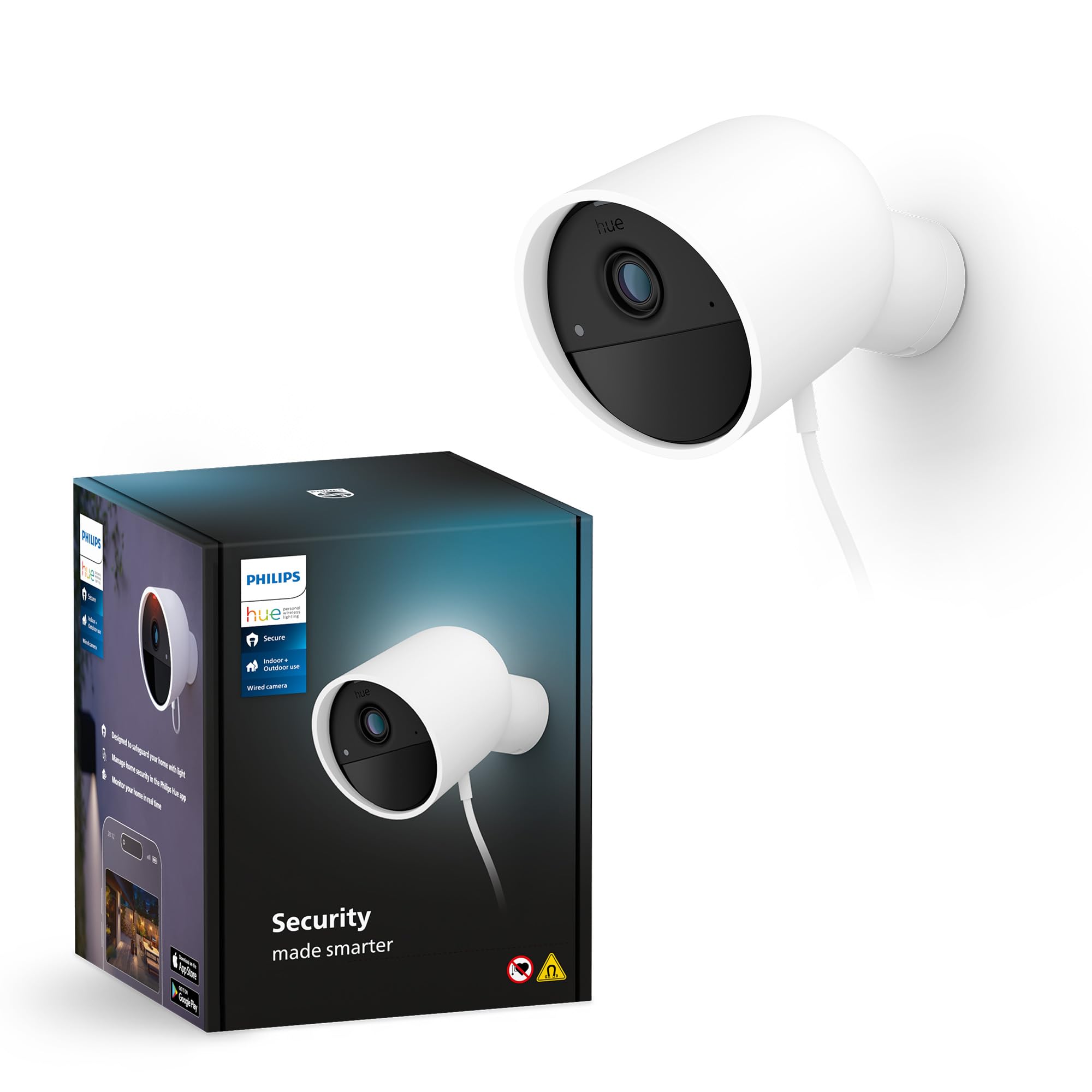 Philips Hue Secure Wired Smart Home Security Camera, White   1 Pack   1080P Hd Video   Night Vision   Motion Detection   Two Way Talk   Indoor/Outdoor   Weatherproof   Works With Hue App