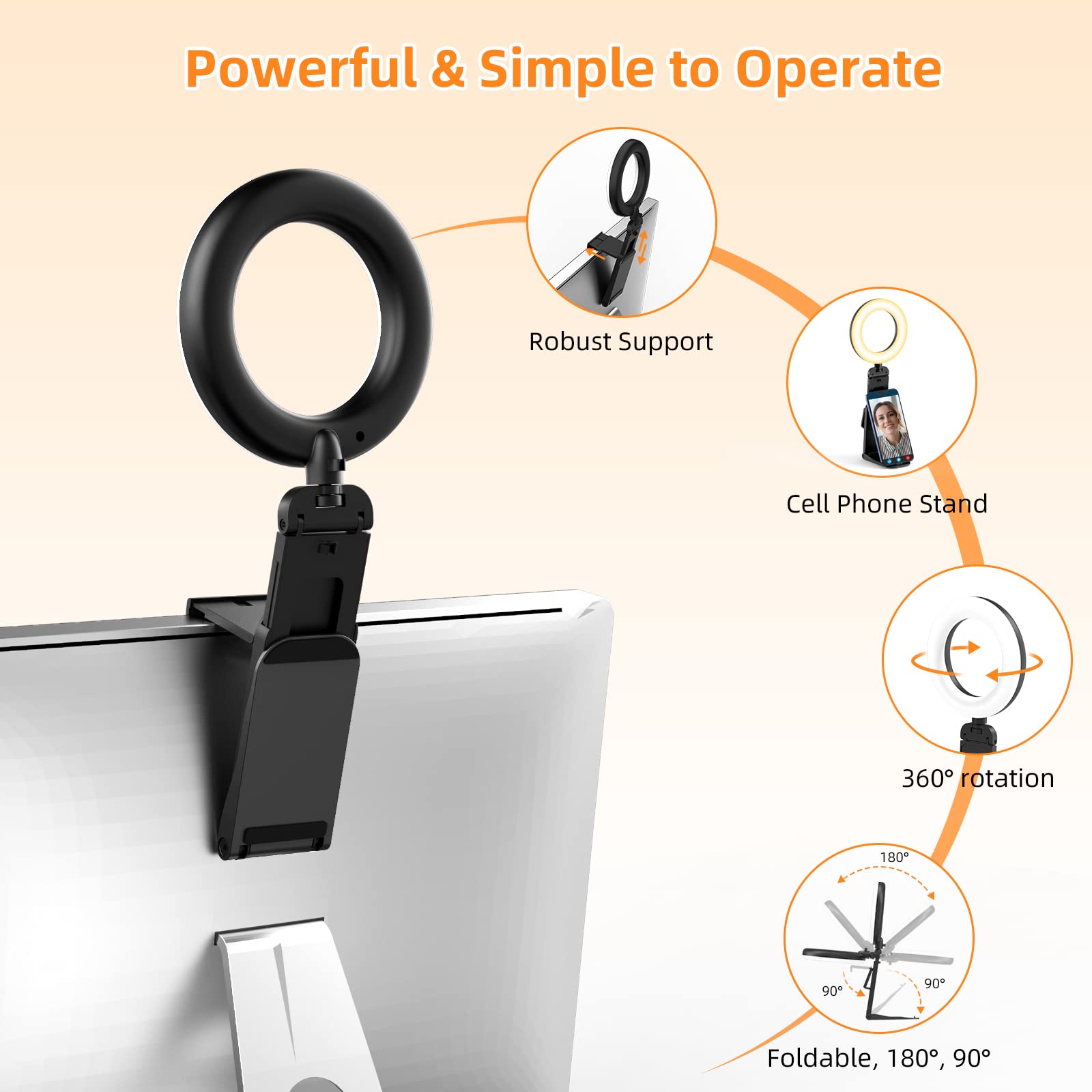 Evershop Ring Light For Laptop Desk Clip On,Small Computer Video Conference Lighting With Stand For Phone/Webcam/Monitor,5'' Por