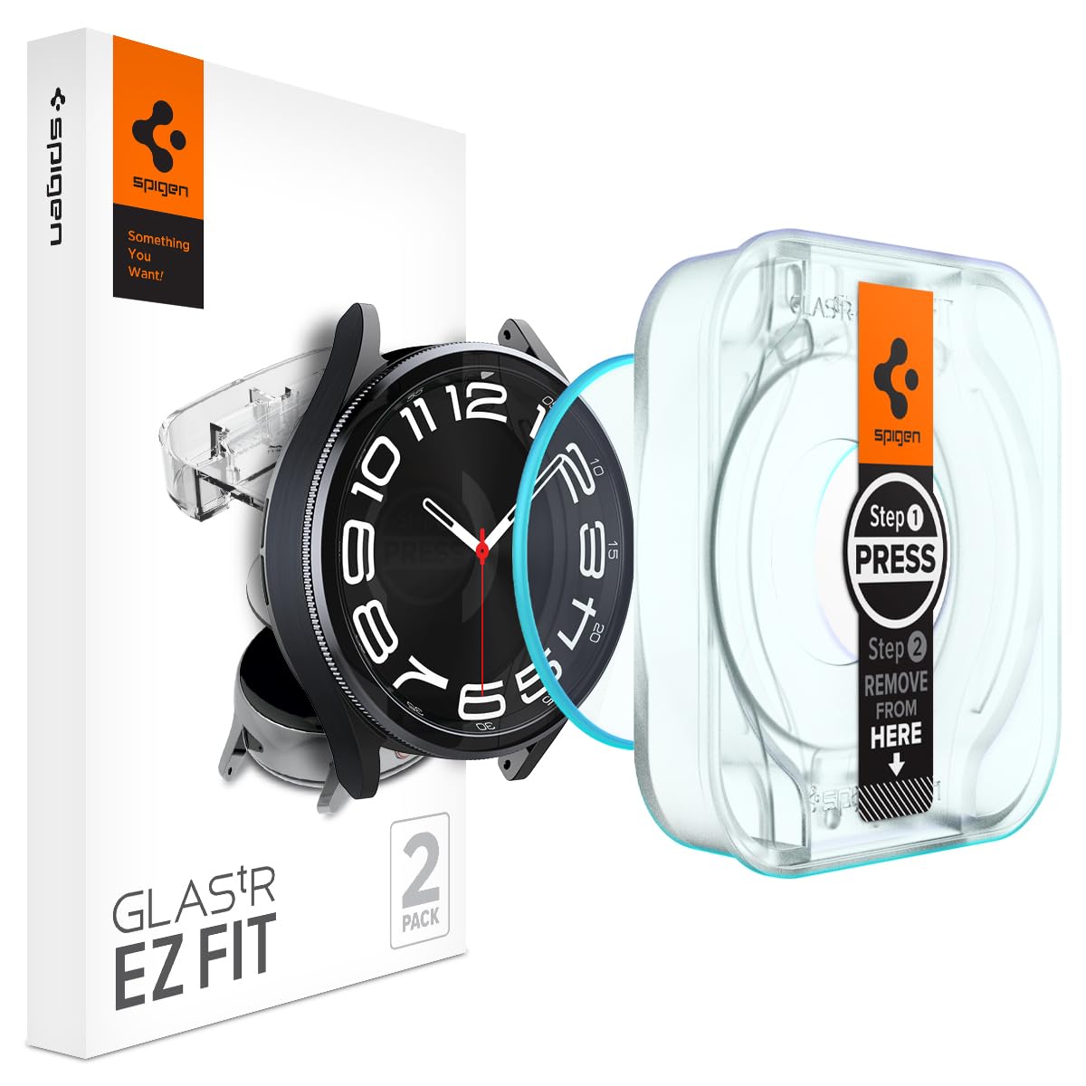 Spigen Tempered Glass Screen Protector [Glastr Ez Fit] Designed For Galaxy Watch 6 Classic (43Mm)   2 Pack