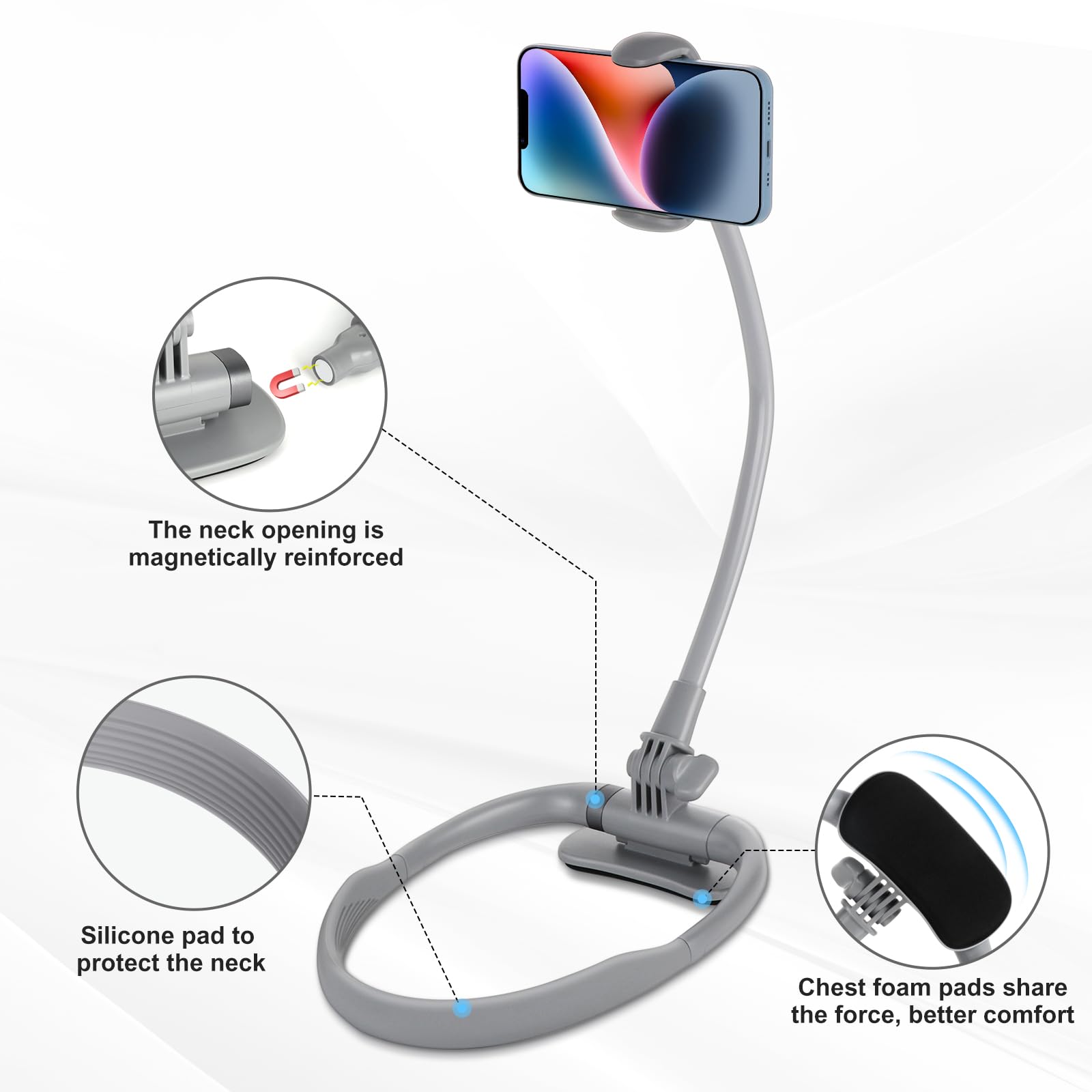 Cell Phone Stand, Neck Cell Phone Holder For Bed, Hand Free Pov/Vlog Selfie Phone Neck Holder For Recording, Universal Multi-Fun