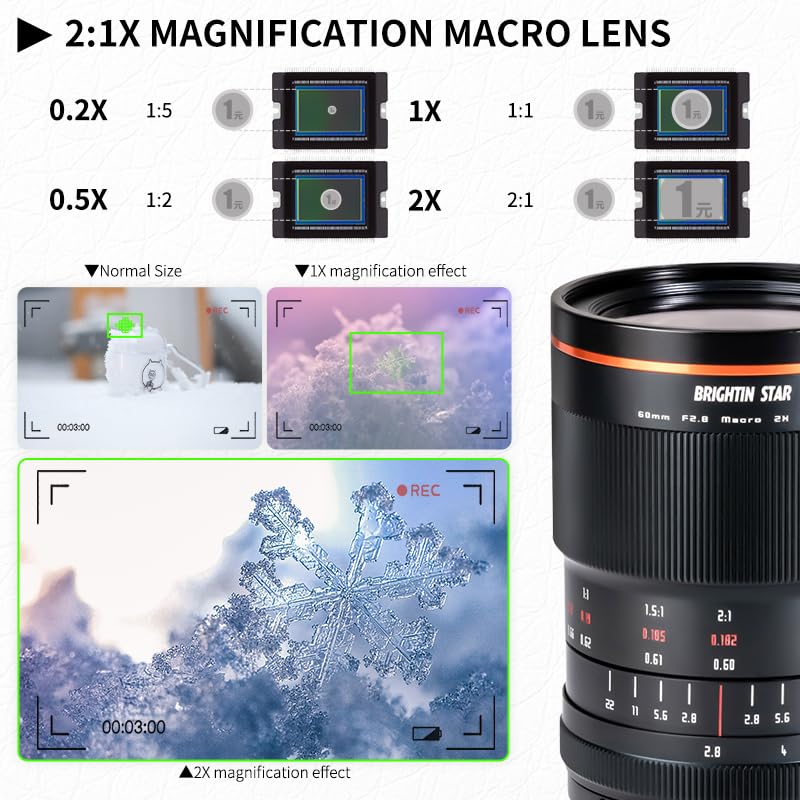 Brightin Star 60mm F2.8 II 2X Macro Manual Focus Mirrorless Camera Lens for Canon RF-Mount Black