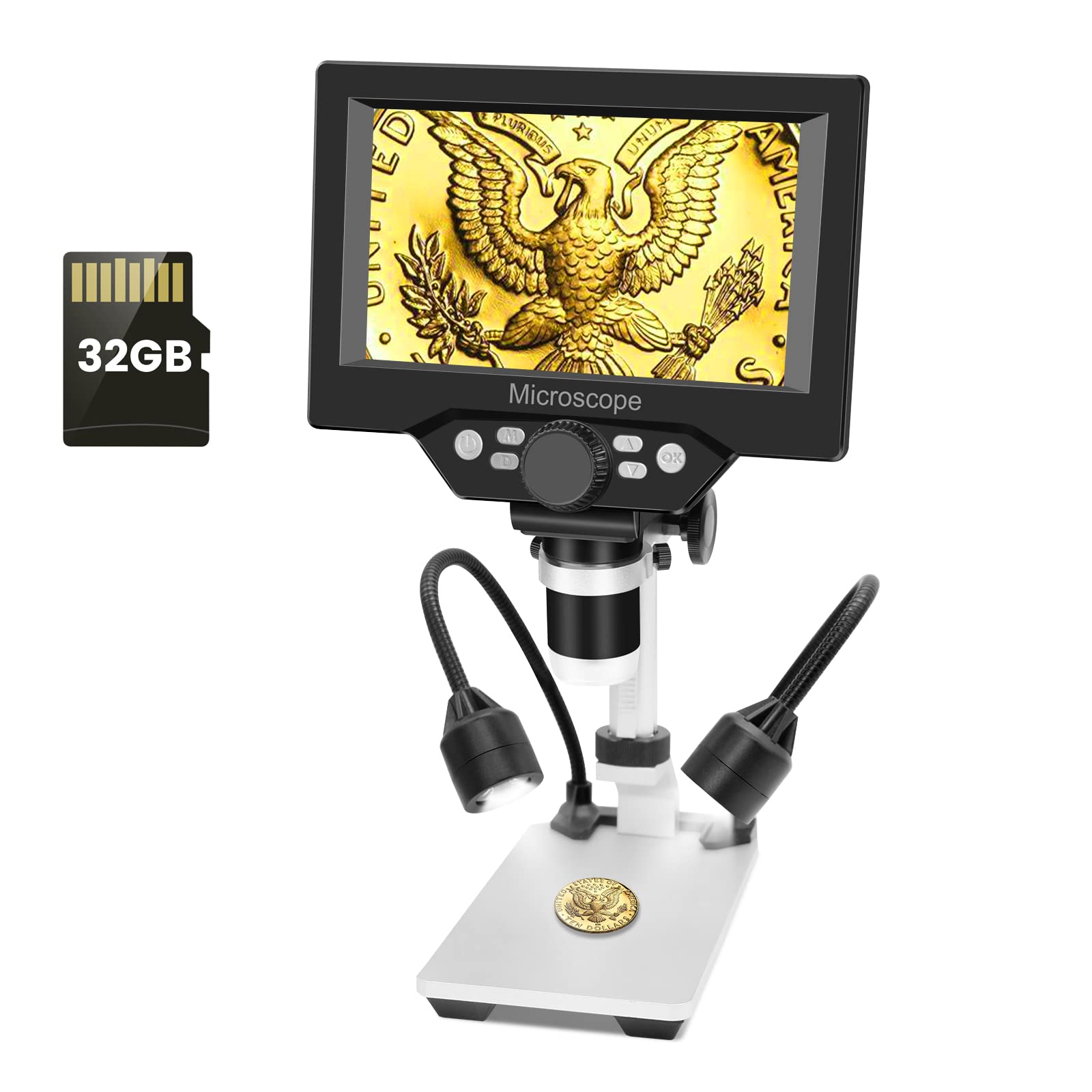 Coin Microscope,5.5'' Lcd Digital Usb Microscope With 32G Tf Card,Micsci Coin Magnifier 1000X 1080P Handheld Video Camera,Pc Vie