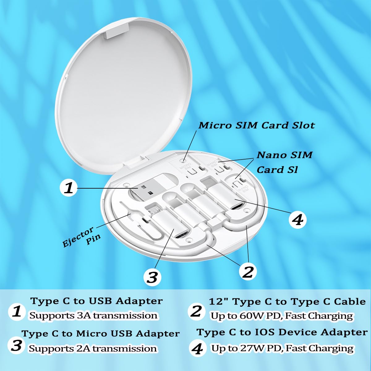 Multi Usb Charging Adapter Cable Kit, C To Ios Device Cable Box, Conversion Set Usb A & Type C To Male Micro/Type C/Ios Device,
