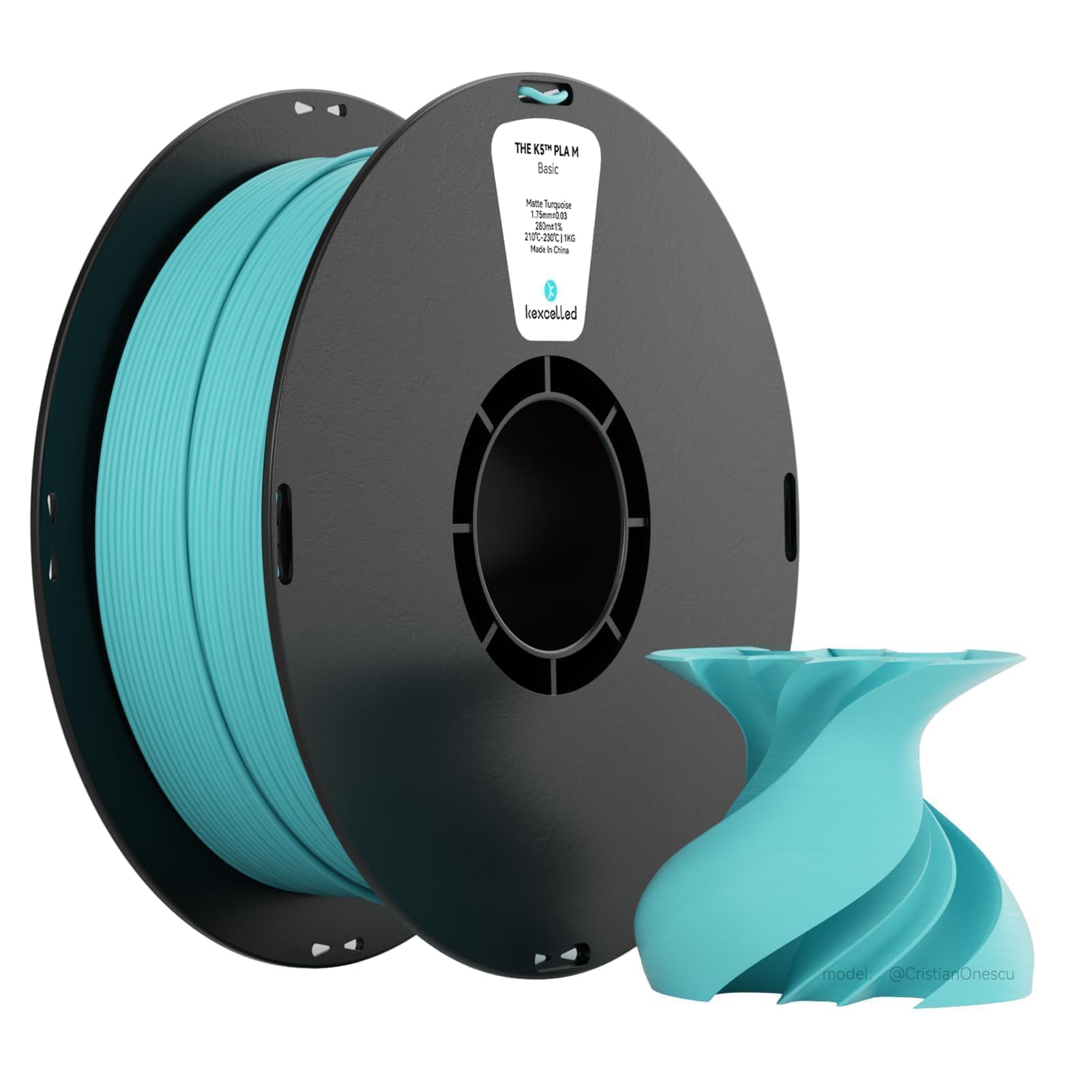 kexcelled Matte PLA Filament 1.75mm,Matte Turquoise Teal Green Aqua Blue PLA 3D Printer Filament 1kg Reusable Spool (2.2lbs) wit
