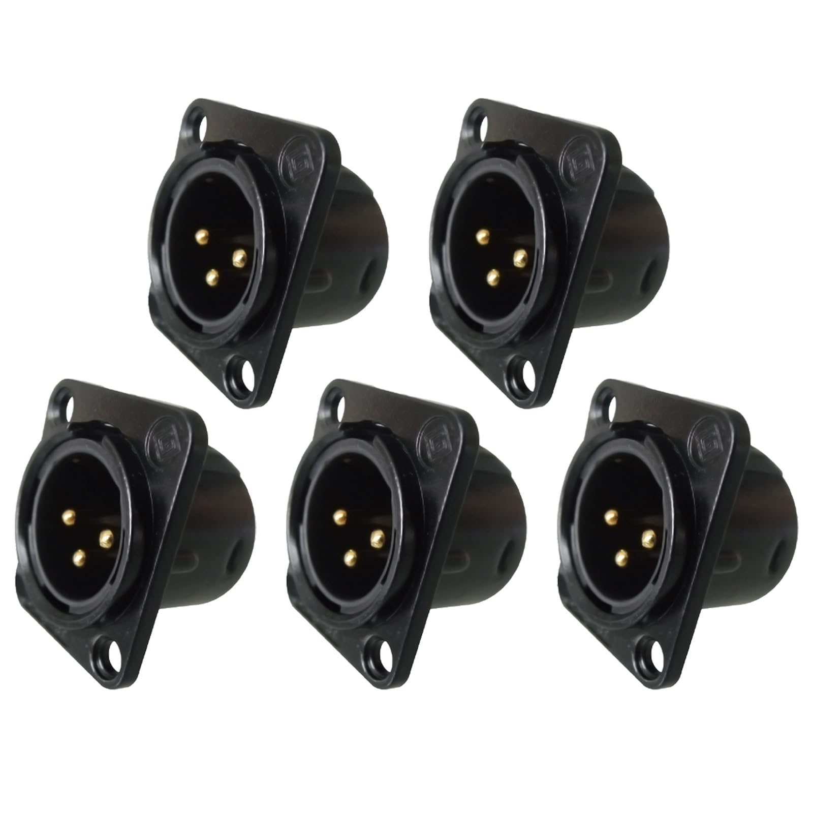 Riviera 5 Pack Xlr 3Pin Male Panel Mount Chassis, Fine Black Nickel Plated Housing With 24K Gold Plated Contacts(5 Pack Black Ma