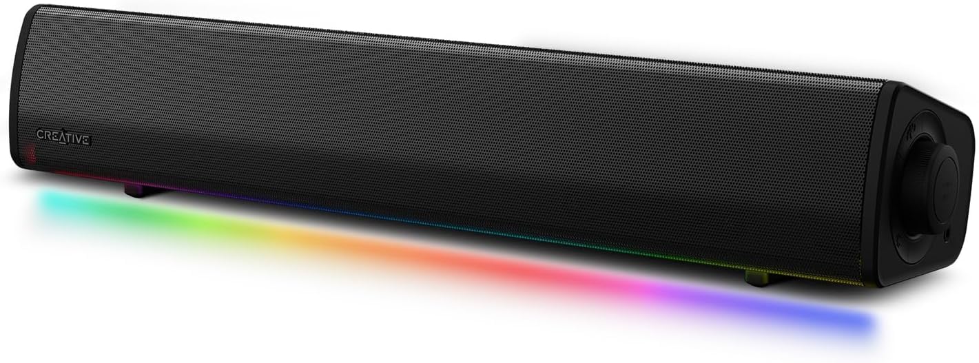 Sound Blaster Gs3 Compact Rgb Gaming Soundbar With Superwide Technology, Powered Via Usb, Bluetooth 5.4, Headphone Out Port, For
