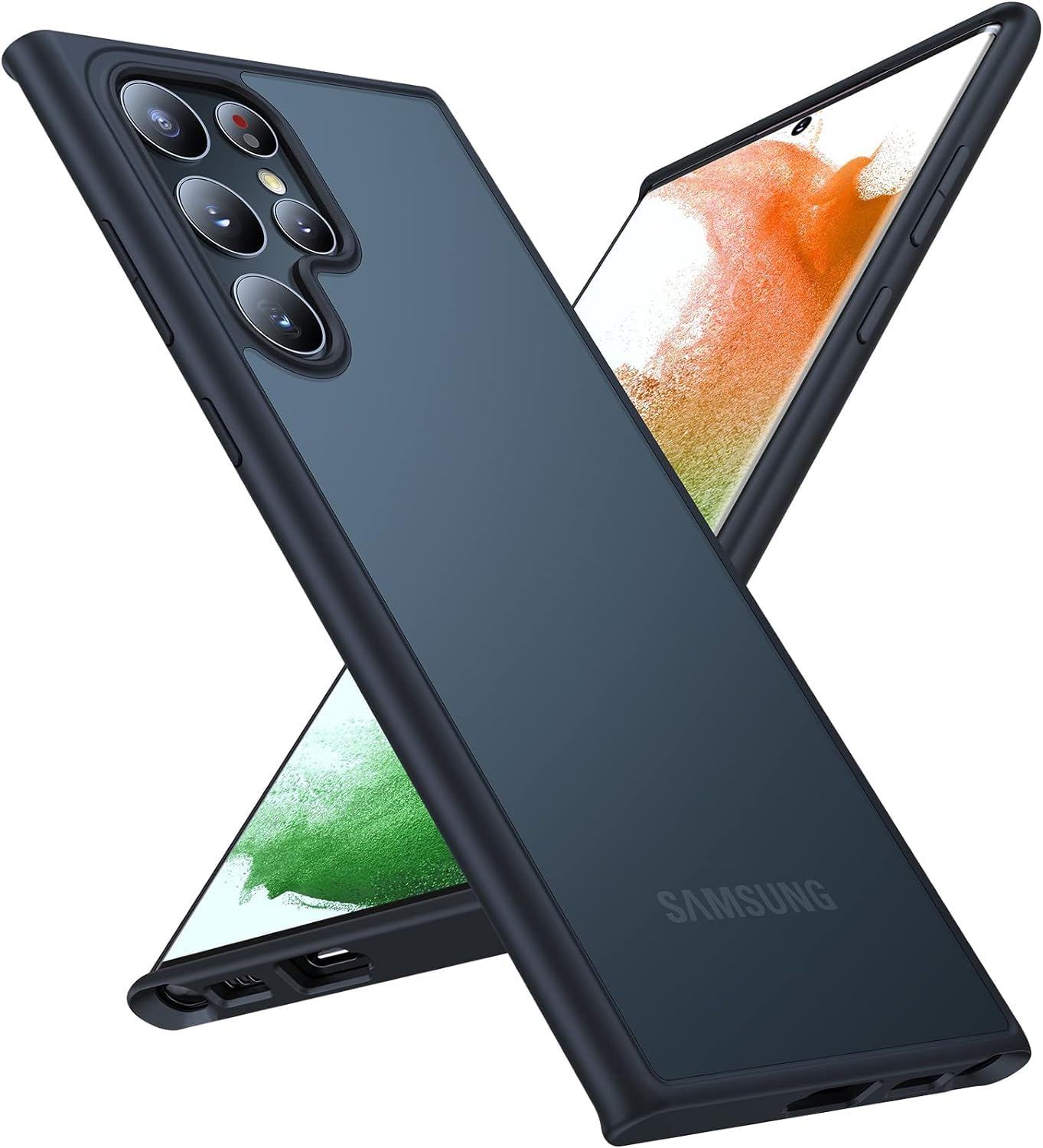 Torras Upgraded Shockproof Designed For Samsung Galaxy S22 Ultra Case, Mil Grade Drop Tested Semi Clear S22 Ultra Case Hard Back