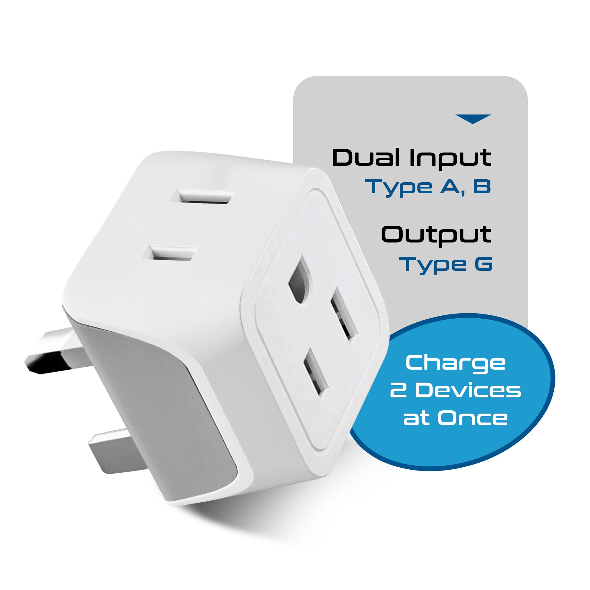 Ceptics Uk Travel Plug Adapter, 2 In 1 Type G Adapter, Us To Uk Adapter, Ireland, Dubai Travel Adapter With Dual Usa Inputs, Ce, Rohs   Hk Outlet Adapter, 3 Pack