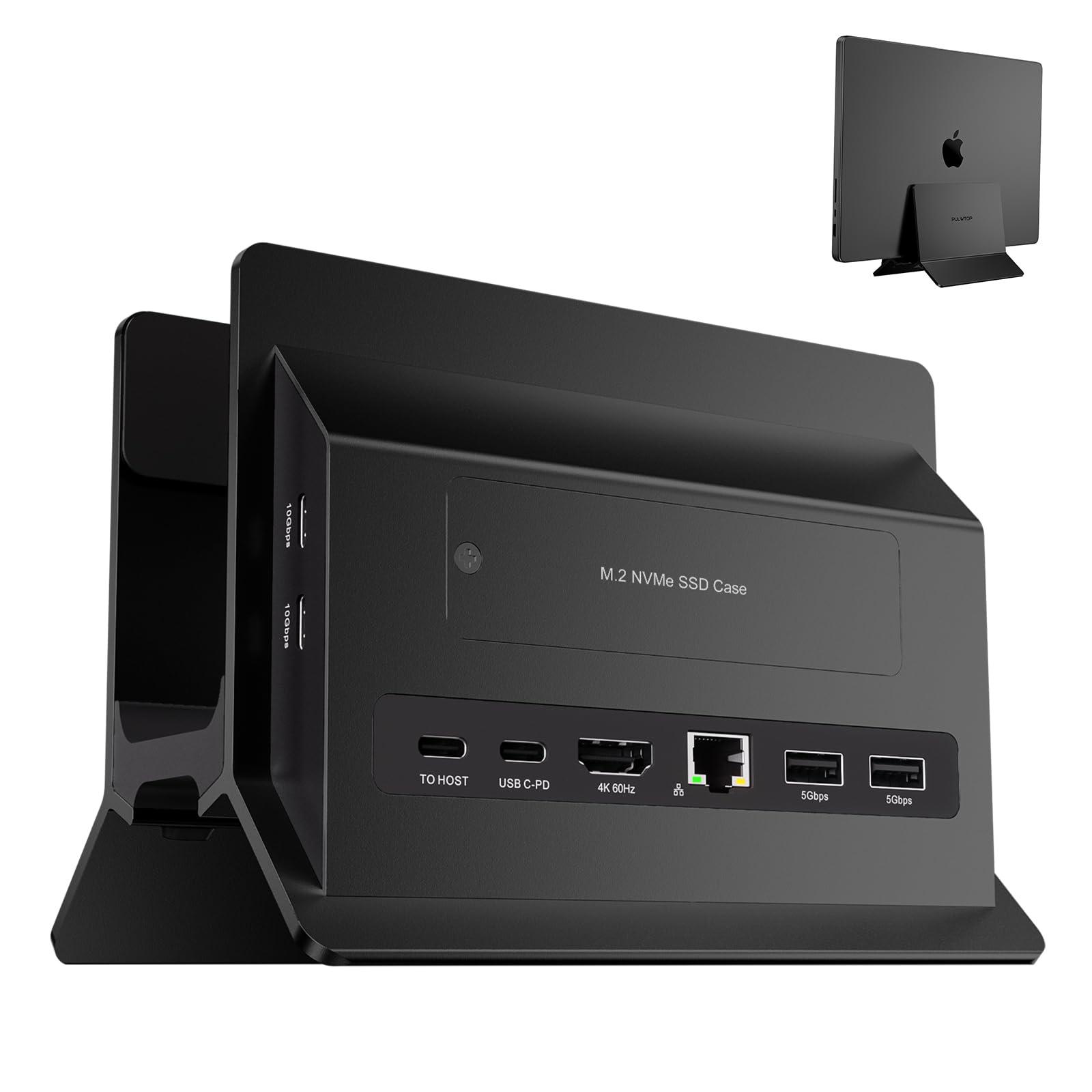 Vertical Macbook Docking Station, Pulwtop Docking Station For Mac Mini With M.2 Nvme Case For Macbook Pro/Air, 4K@60Hz Hdmi, 2Us