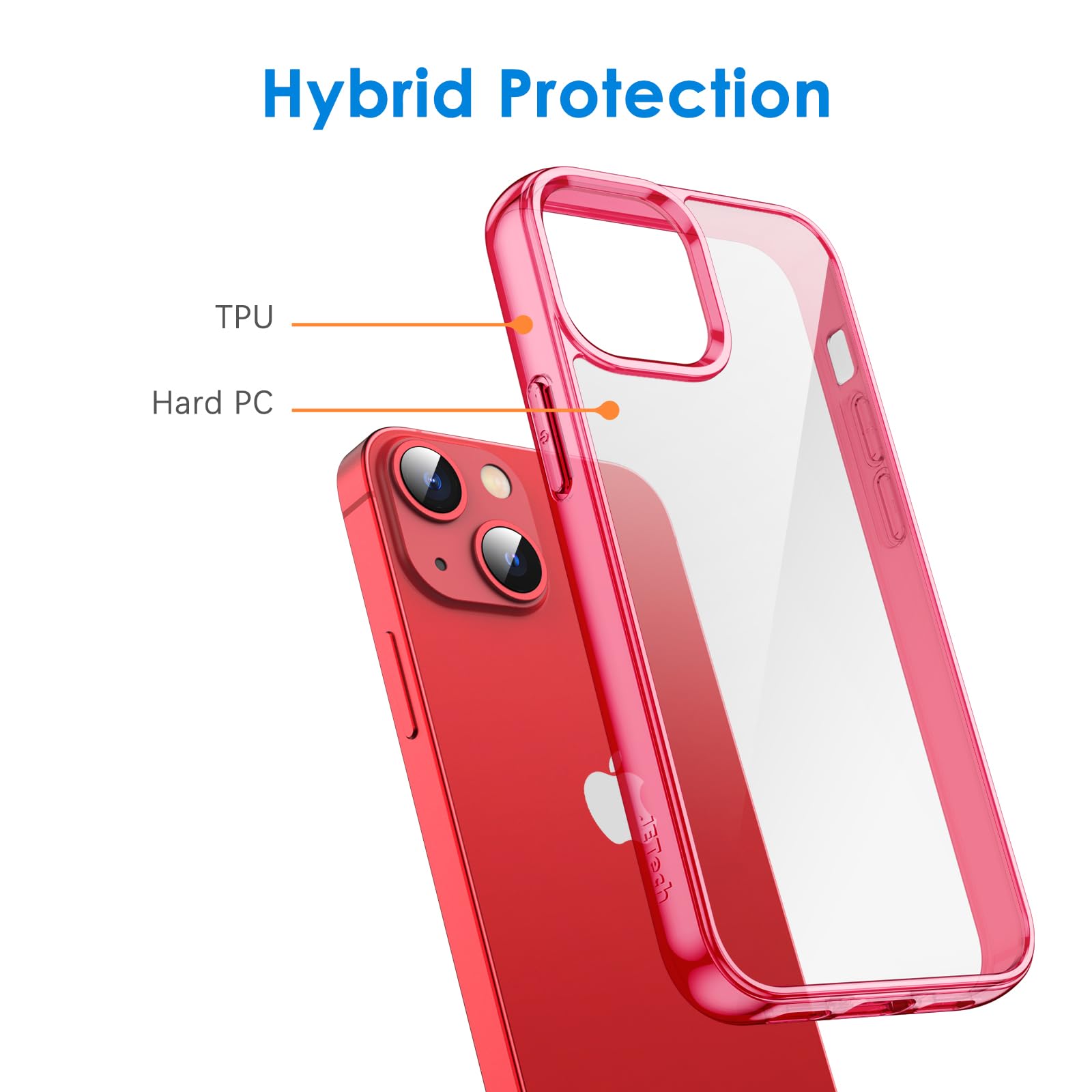 Jetech Case For Iphone 13 6.1-Inch, Non-Yellowing Shockproof Phone Bumper Cover, Anti-Scratch Clear Back (Red)