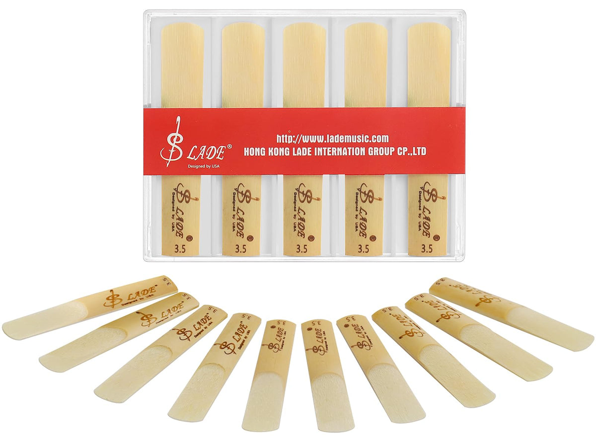 Suewio 10 Pack Bb Clarinet Reeds With Plastic Box, Strength 3.5 Reeds For Clarinet, Thinner Reed Tip & Unfiled Cut, Traditional