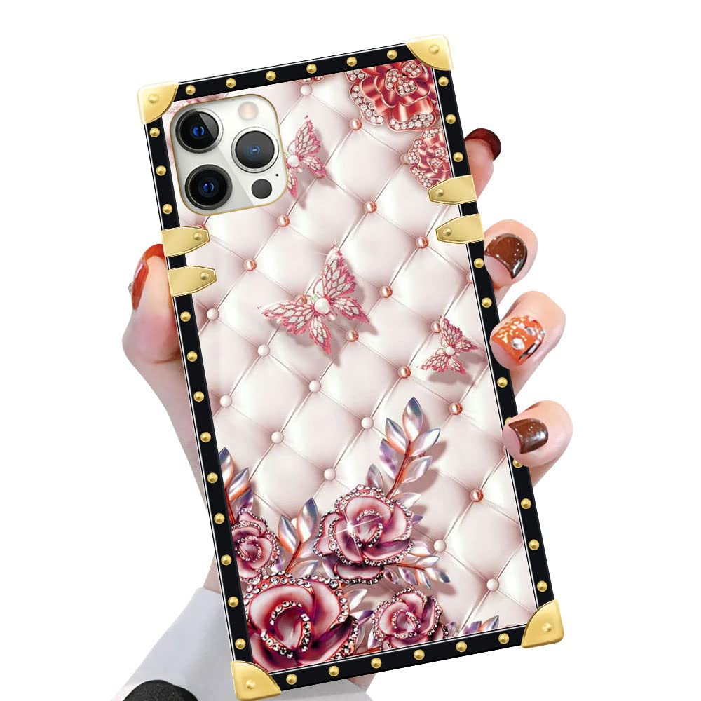 Yuning419 Case Compatible With Iphone 13 Pro,Butterfly Diamond 13 Pro Case For Girls Womens,Luxury Square Soft Tpu Shockproof Pr