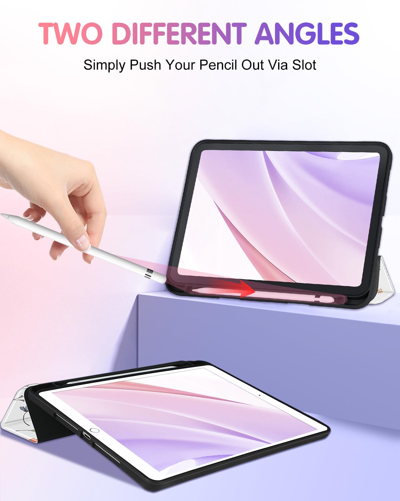 Uppuppy For Ipad 9Th/8Th/7Th Generation Case 10.2 Inch Girls Cute Women Folio Smart Cover Pencil Holder Floral Aesthetic Design