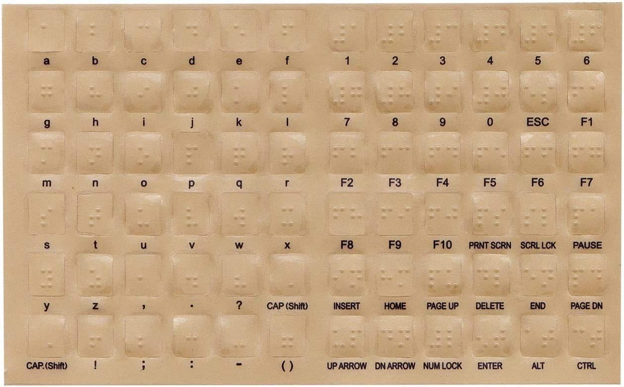 Transparent Braille Computer Keyboard Overlays Stickers (Lexan Material and 3M Adhesive Does Not Slip, Ooze, or Curl) for the Bl