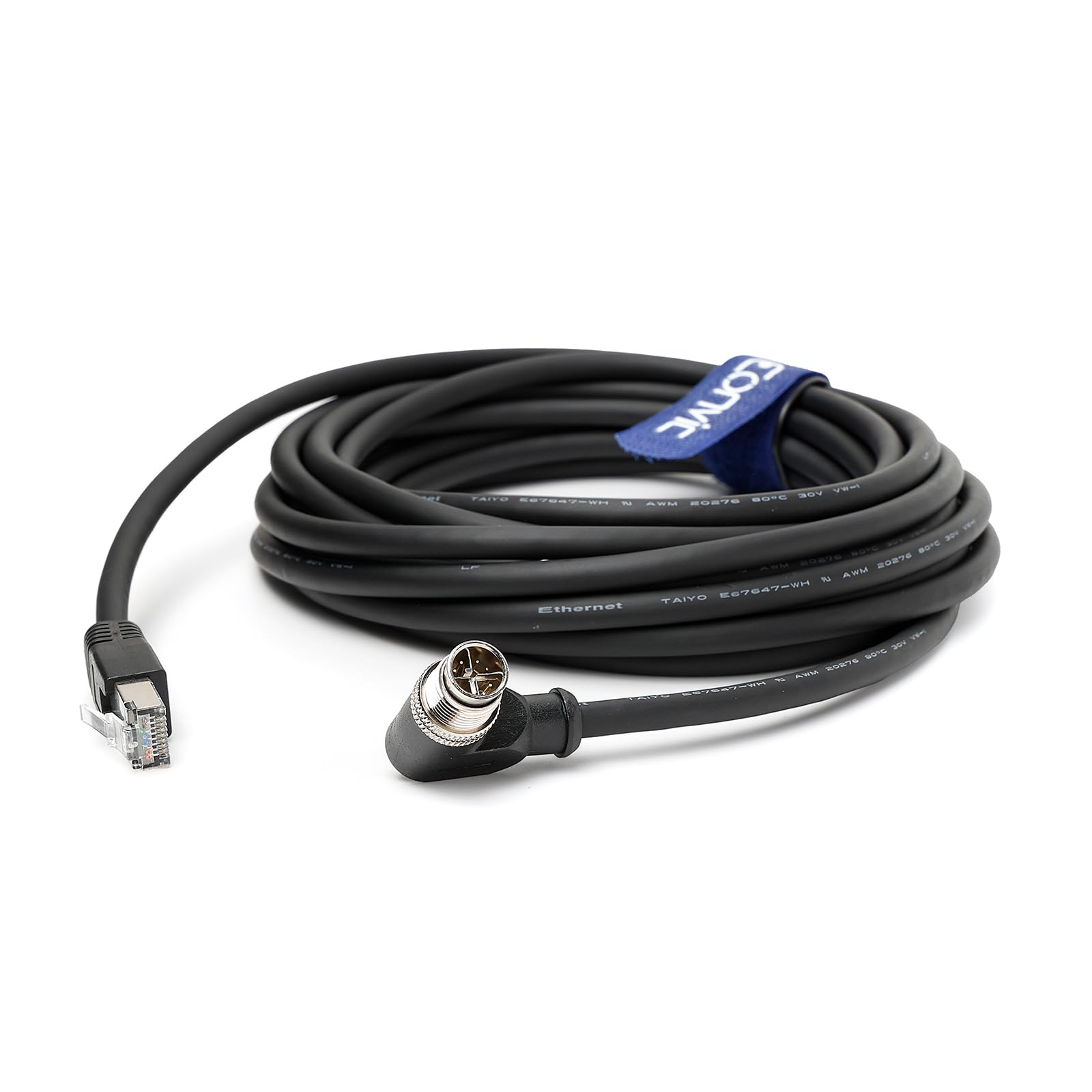 Eonvic Ethernet Cable M12 X-Type Right Angle 8 Position to RJ45 Industrial Ethernet Cable Waterproof High Flex Cable for Cognex