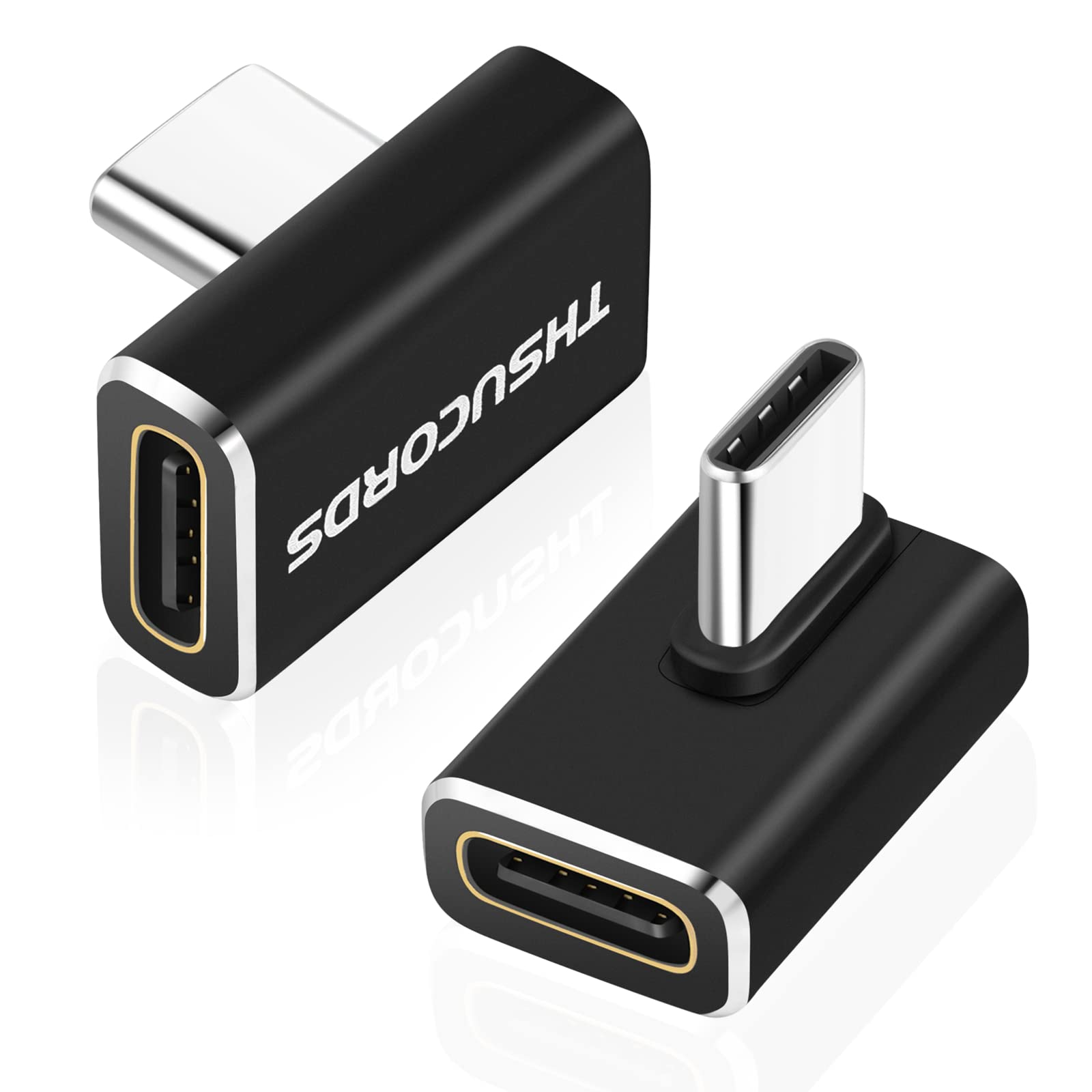 Thsucords 90 Degree Usb C Adapter 2 Pack, Usb Type C 3.2 100W 20Gbps Male To Female Right Angle Extender Connector, 4K@60Hz Vide