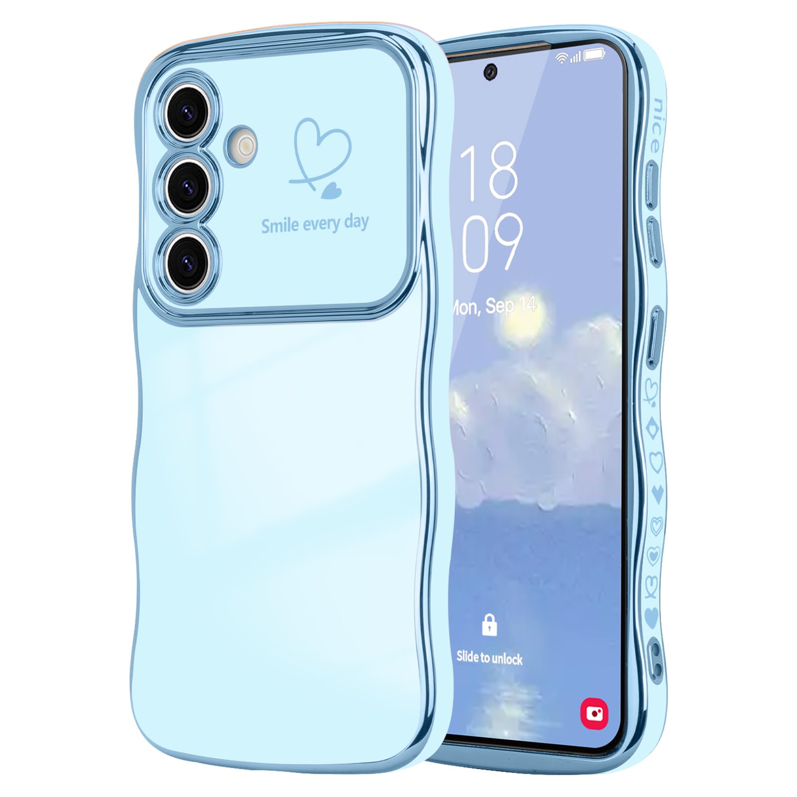 Lchulle For Samsung Galaxy S23 Fe Case For Women Girls, Cute Wave Frame Curly Shape With Love Heart Raised Camera Protection Cov