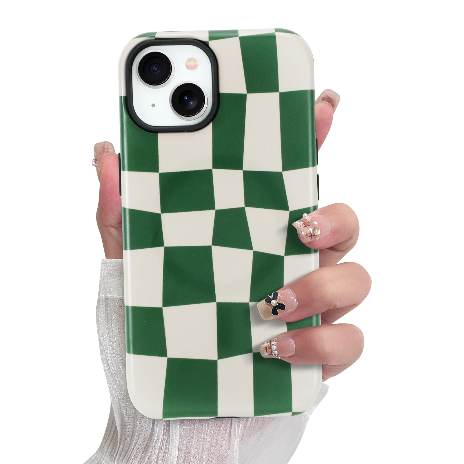 SOKAD Magnetic Checkered Phone Case for iPhone 14, Cute Grids Plaid Checkerboard Pattern Compatible with Magsafe Matte Protectiv