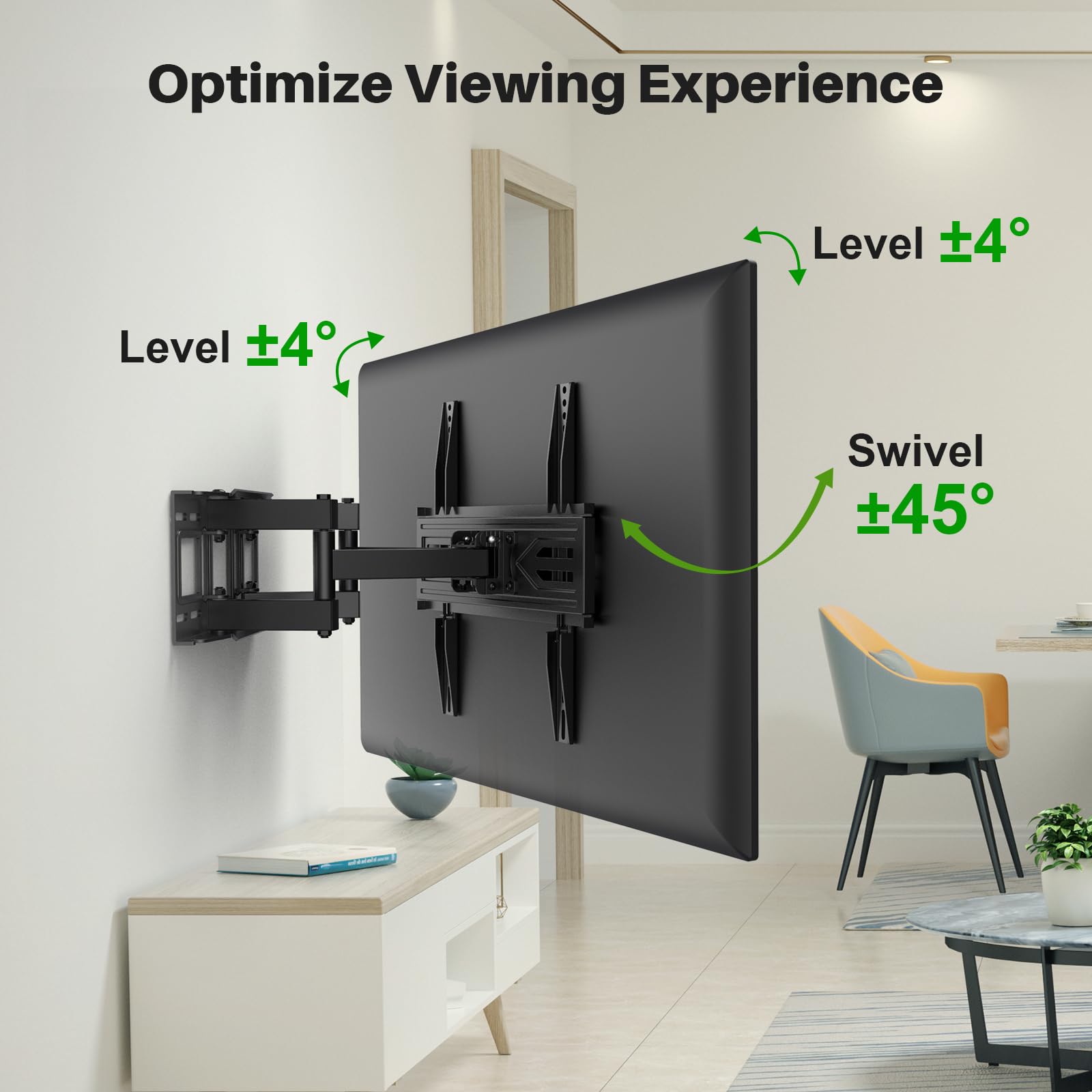 USX MOUNT Full Motion TV Wall Mount for 32-70 inch TVs up to 99 lbs, Swivel & Tilt, Max VESA 400x400mm, Black, Model XMM