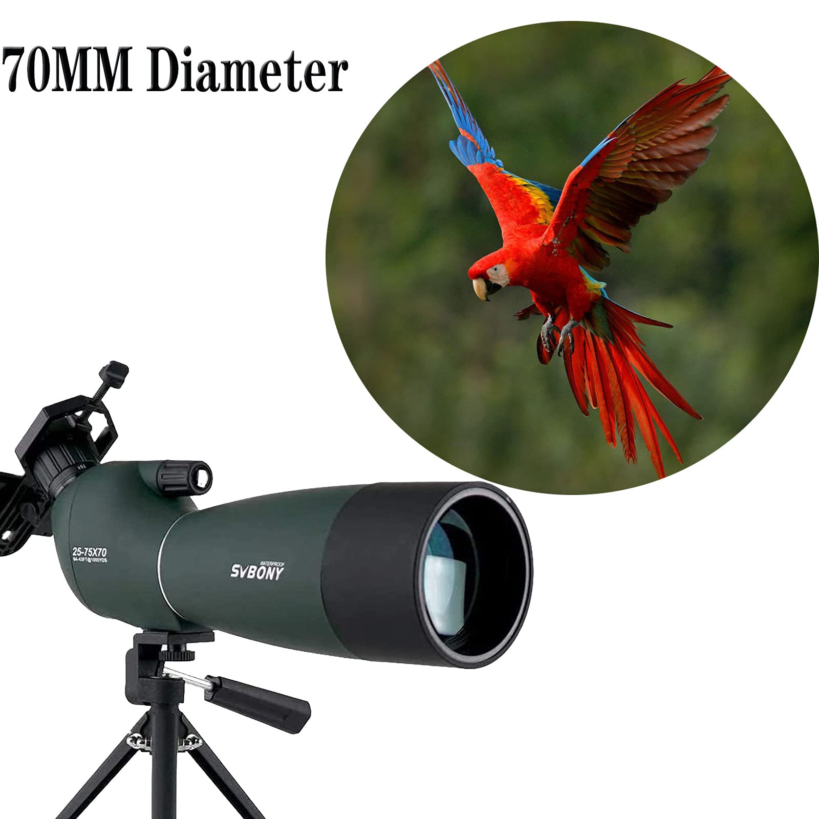 Svbony Sv28 Spotting Scopes With Tripod,Hunting,25 75X70,Angled,Waterproof,Range Shooting Scope,With Phone Adapter,Compact, For