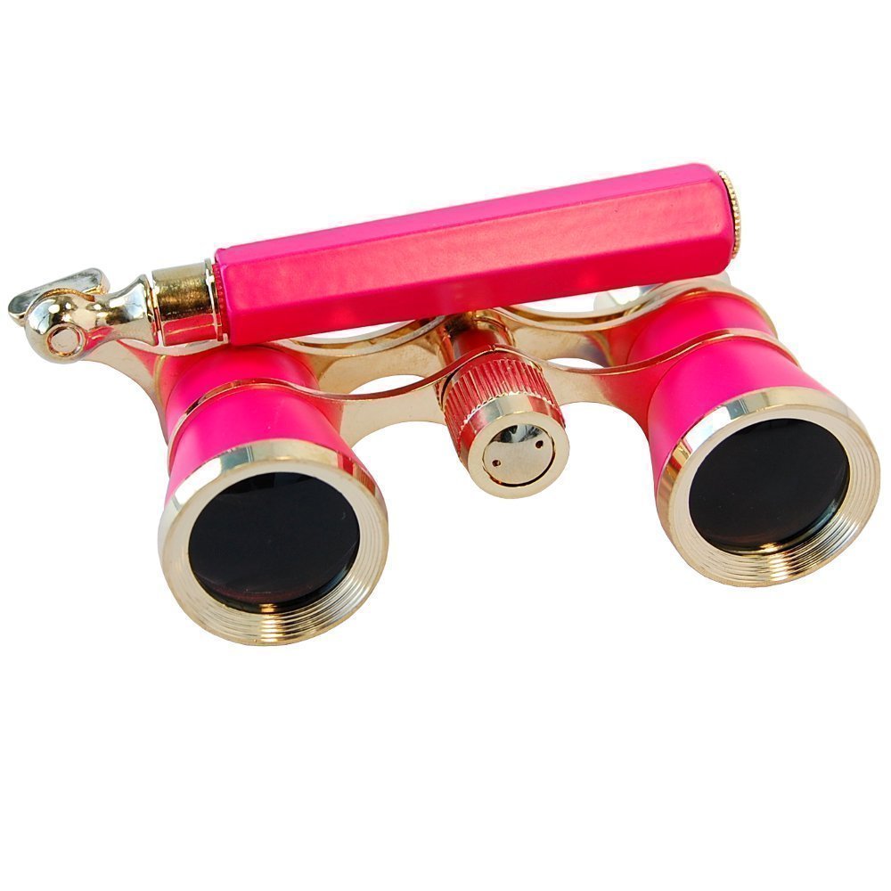 Hqrp Opera Glasses Rose/Pink Pearl With Gold Trim W/Crystal Clear Optic (Cco), Extendable Handle