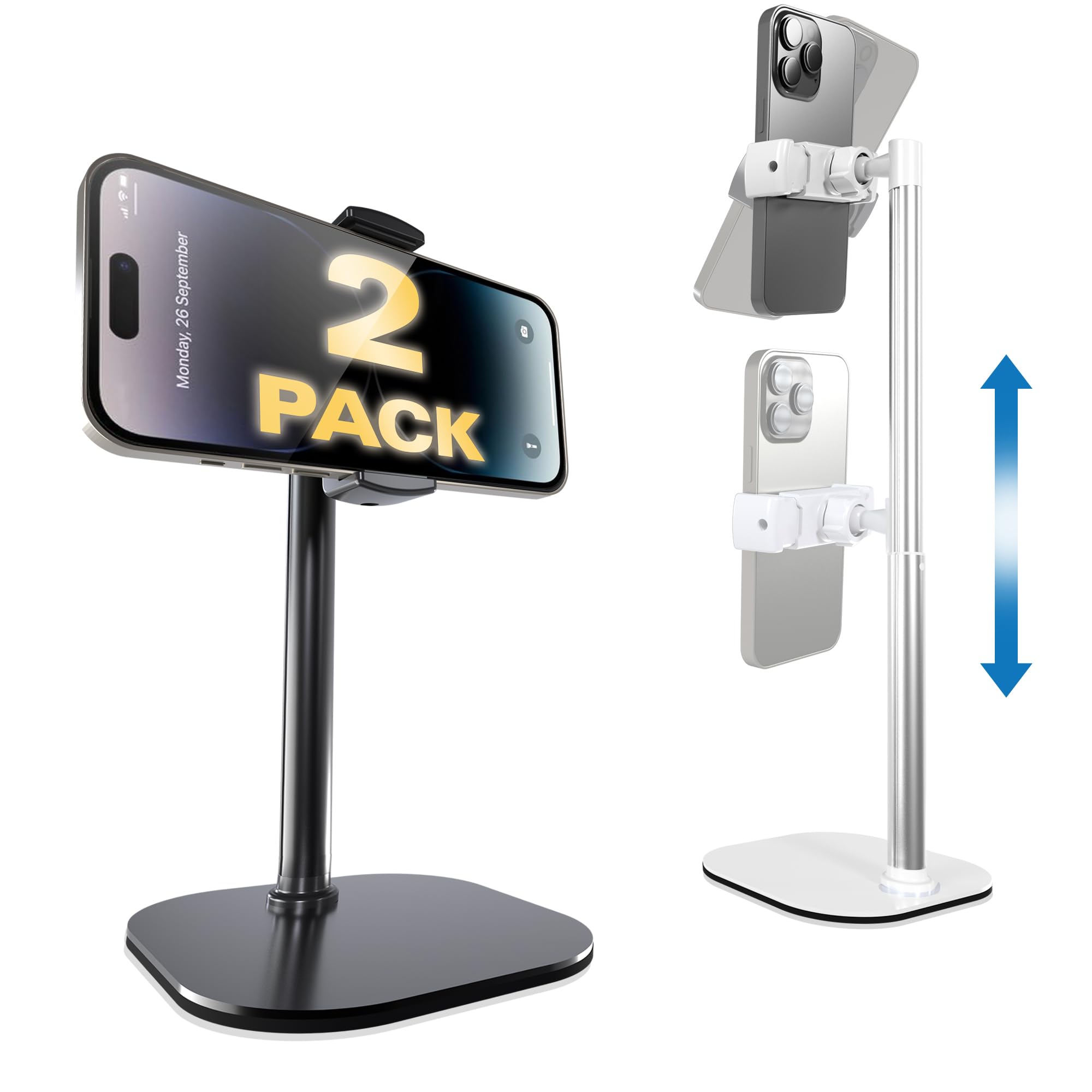 Cooper Chatstand 2 Pack   Height Adjustable Cell Phone Stand For Desk | Rotating, Tilting, 9 14'' Telescoping Eye Level View Cel