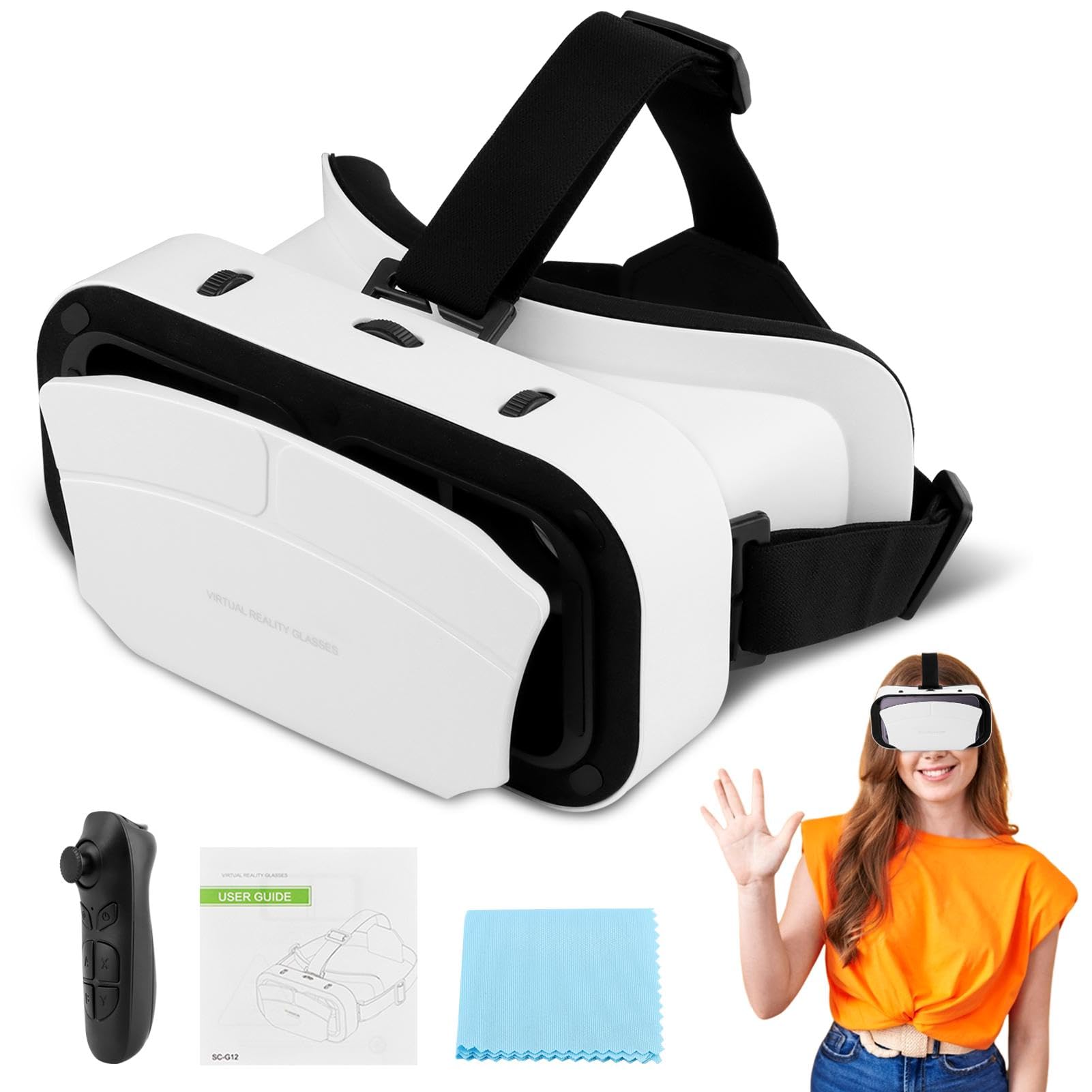 Virtual Reality Goggles, 3D VR Glasses Adjustable VR Virtual Reality Headset with Wide Angle Lens, Universal 3D VR Headset HD Go