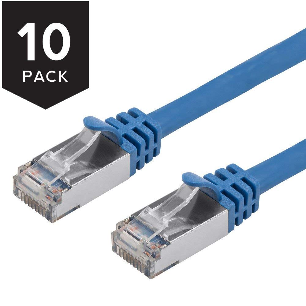Buhbo 1 Ft Cat7 Shielded Rj45 Ethernet Network Snagless Cable 10Gbps 600 Mhz (10-Pack) Blue